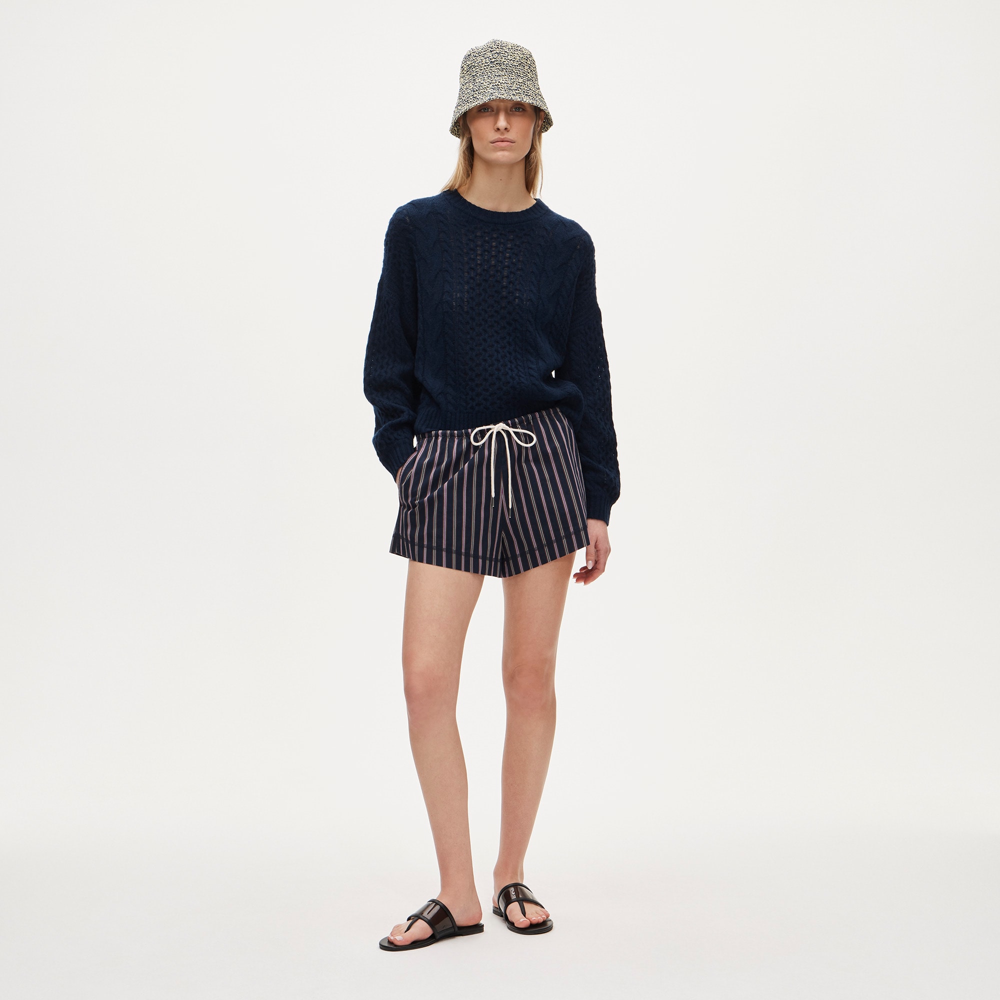 Cruise drawstring short in striped cotton poplin - image 3