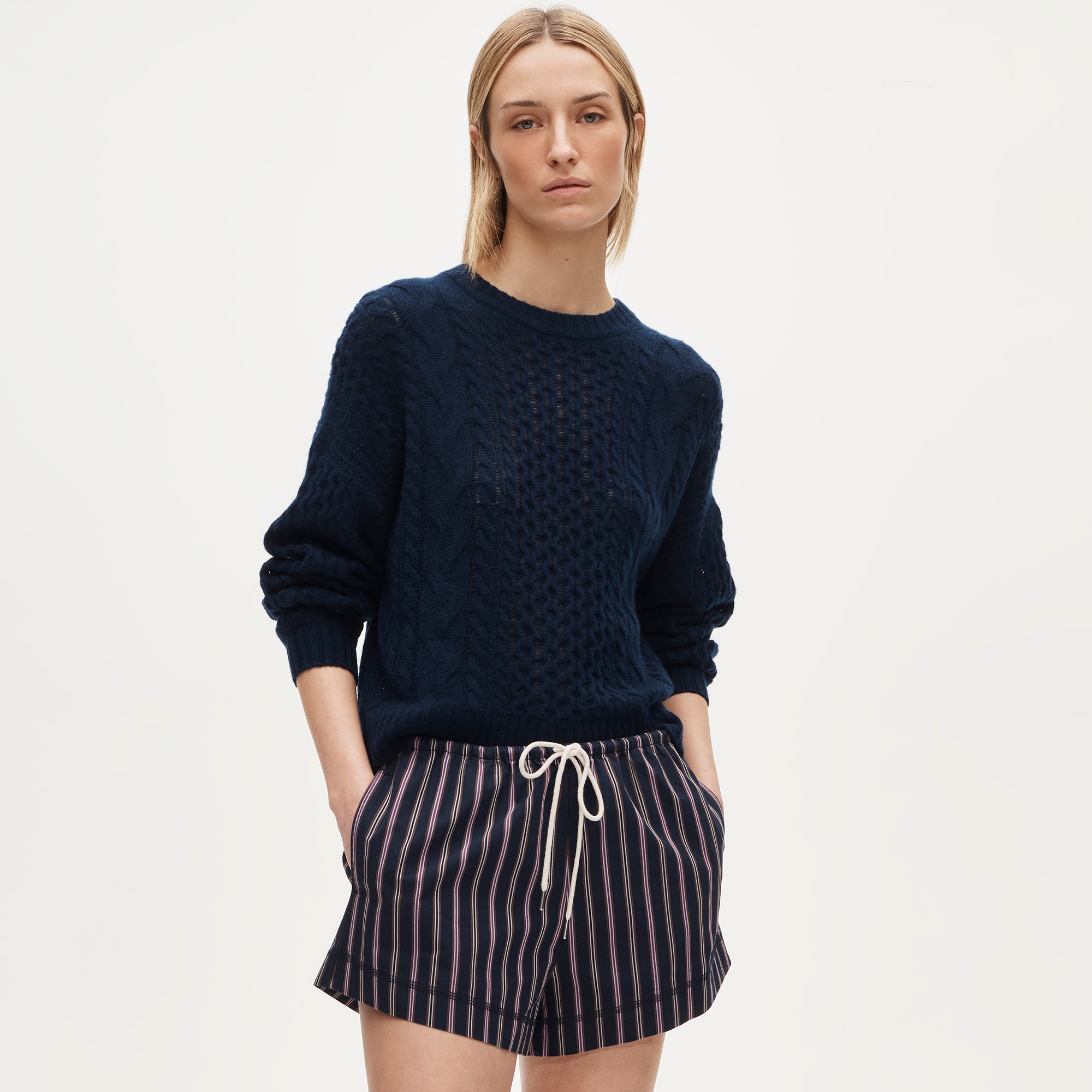 Cruise drawstring short in striped cotton poplin - image 2