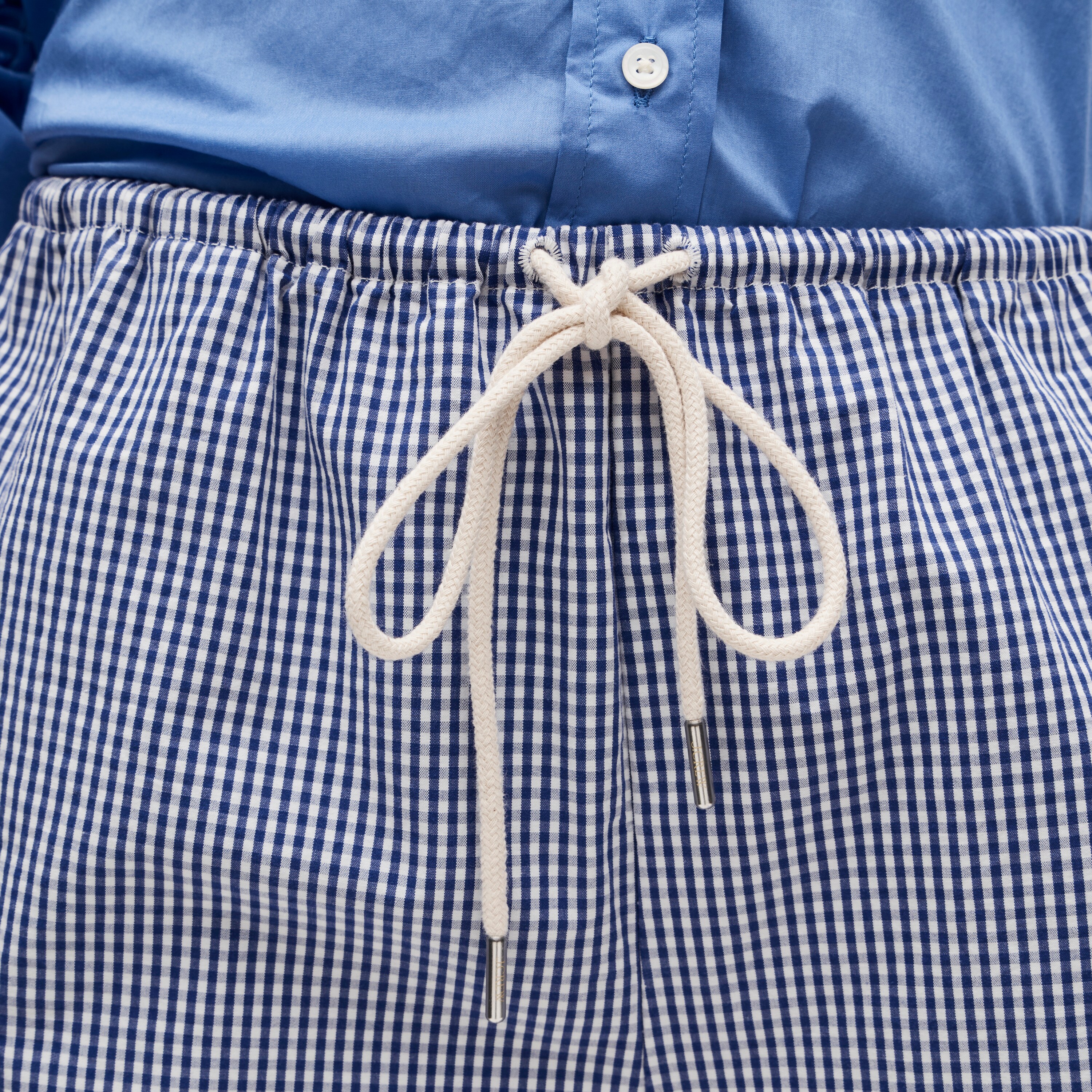 Cruise drawstring short in gingham cotton poplin