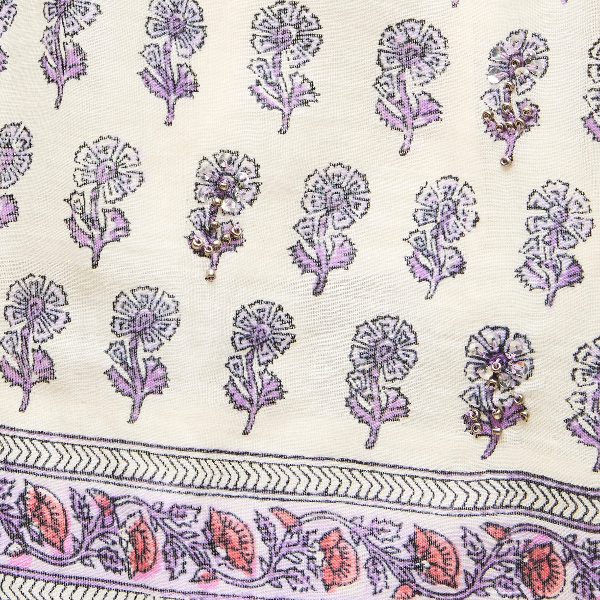 Embellished Tropez short in lilac block-print ramie