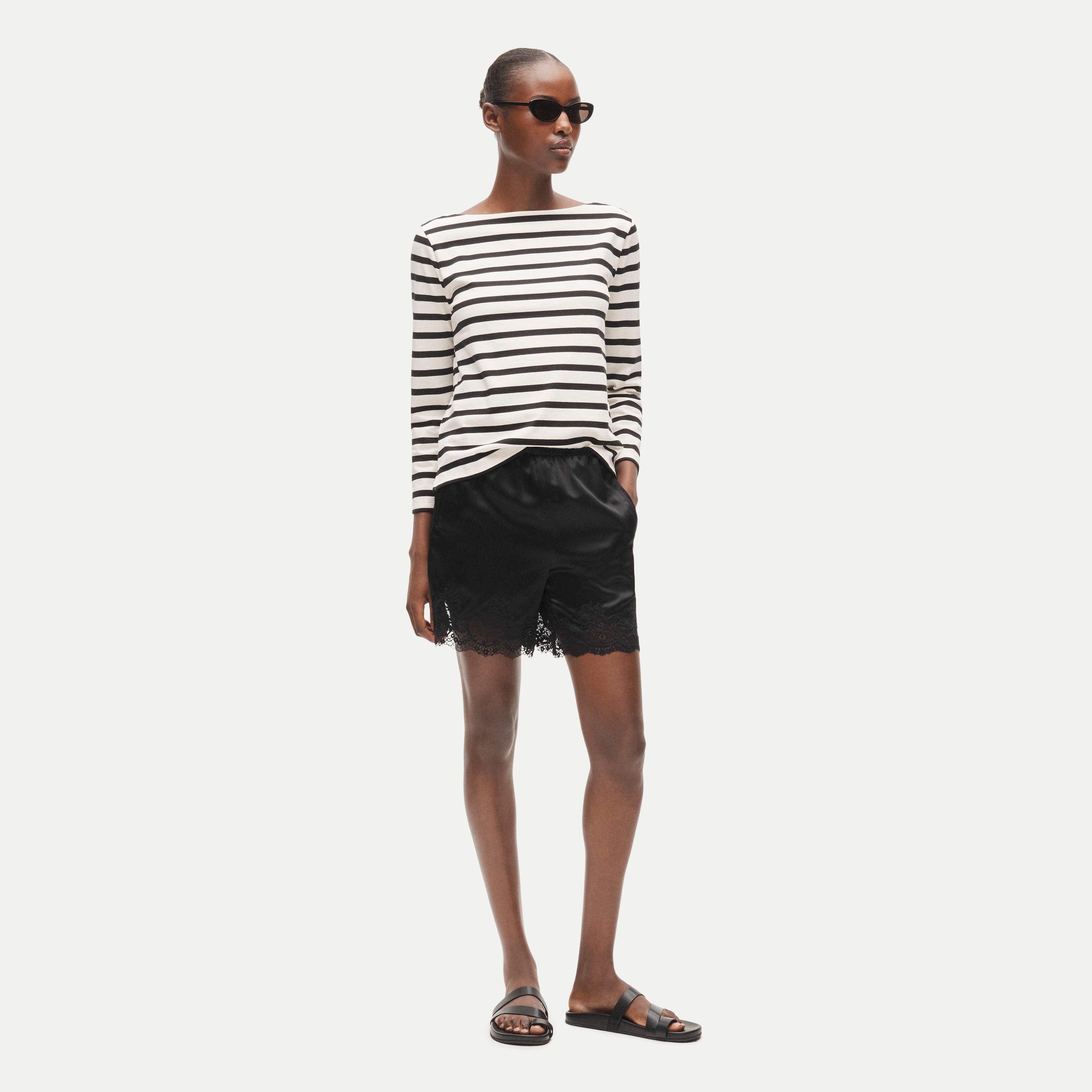 Cosmo lace-trim short in luster charmeuse