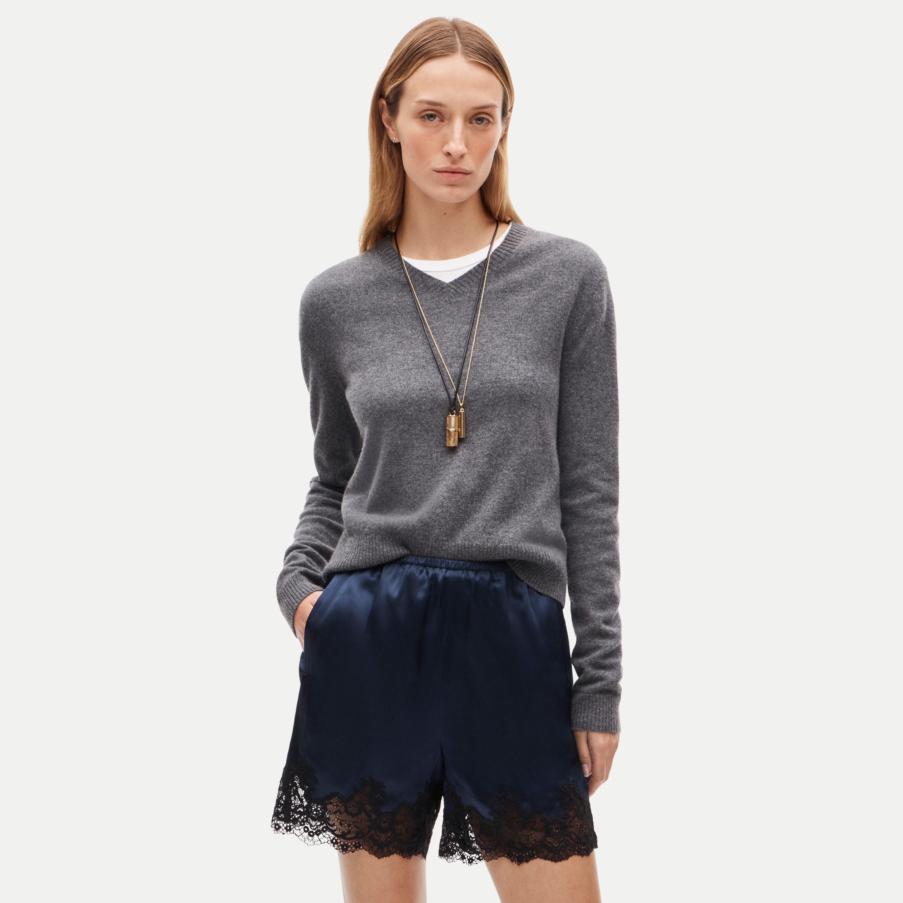 Cosmo lace-trim short in luster charmeuse