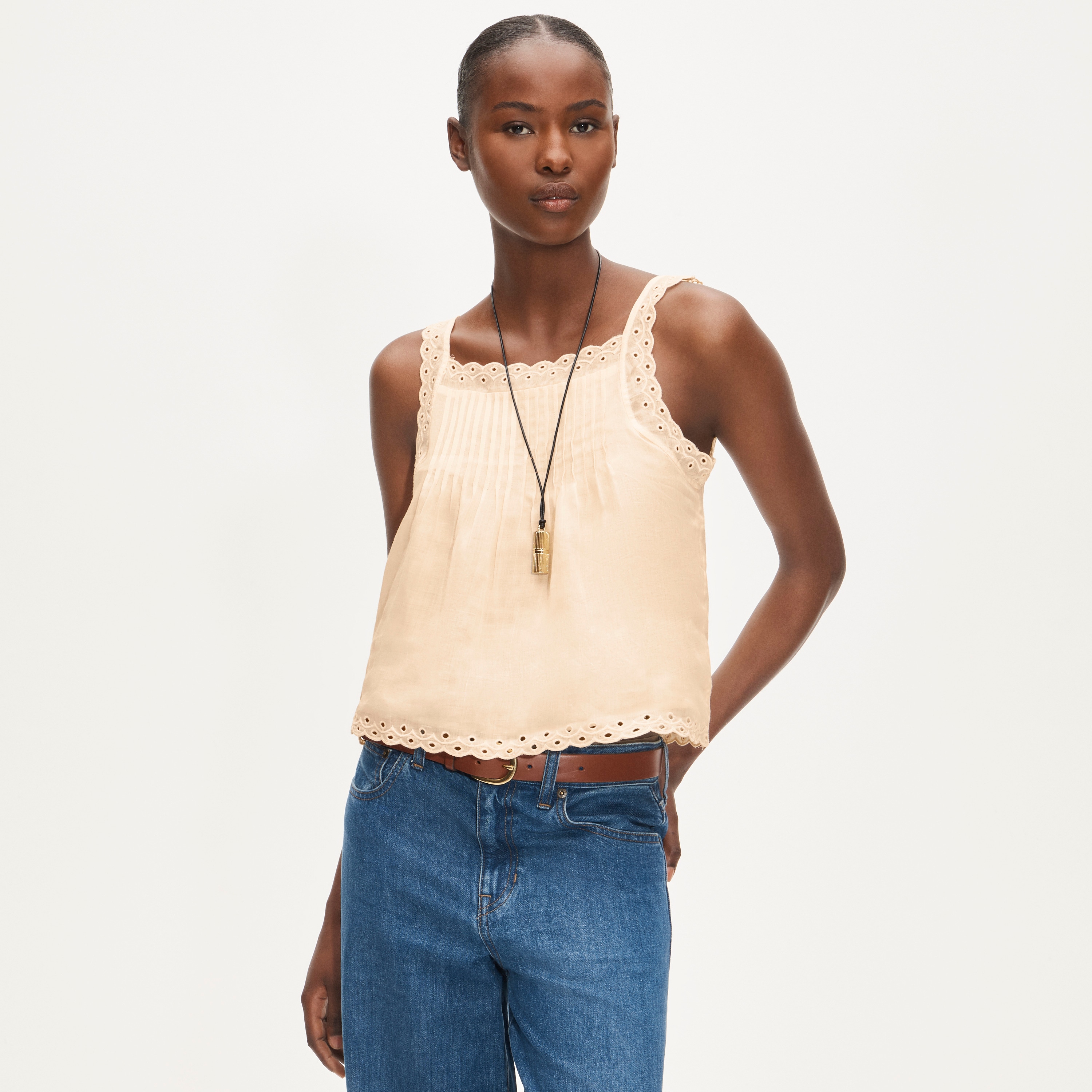 Scallop-trim Tank Top In Ramie For Women | J.Crew