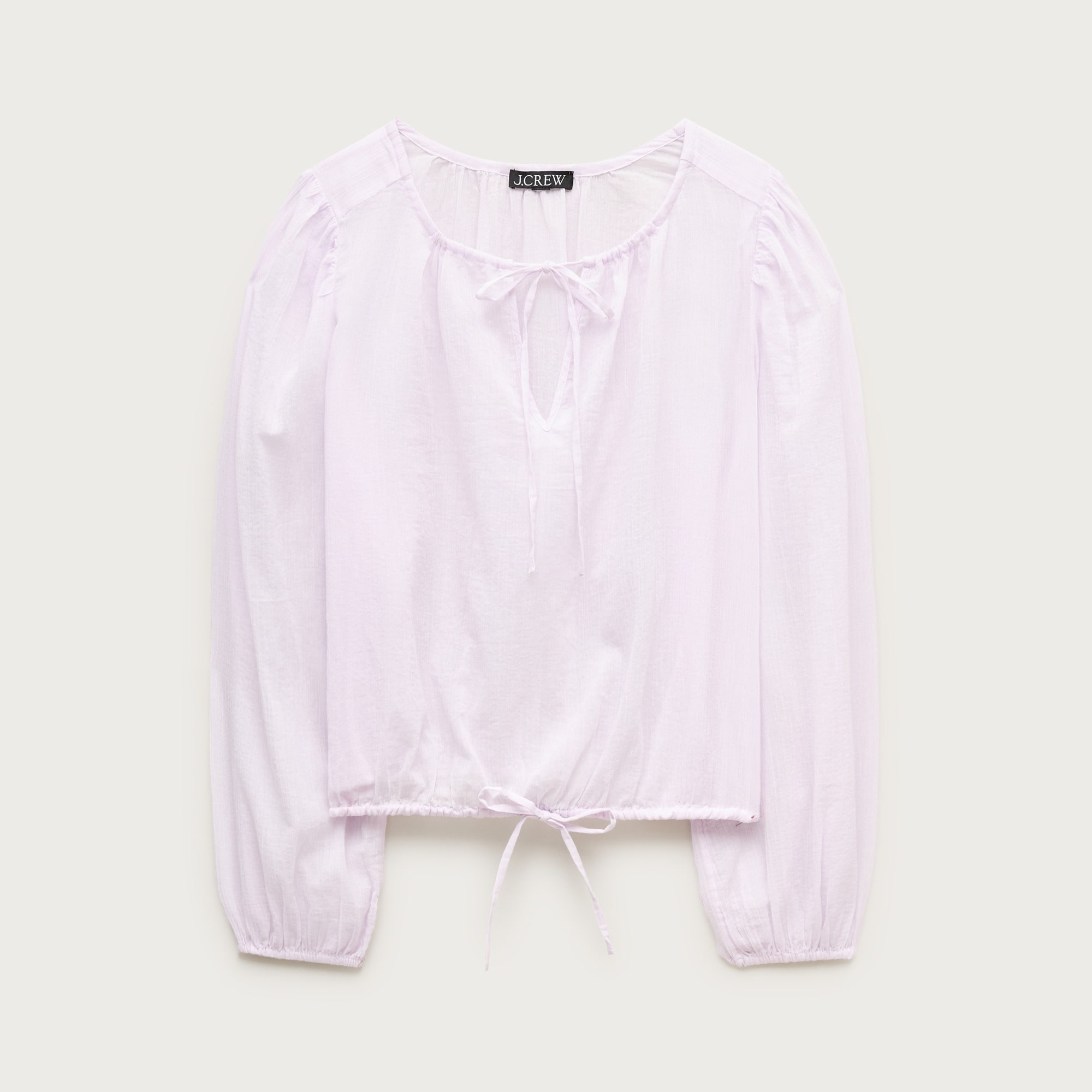 Drawstring-waist top in featherweight voile