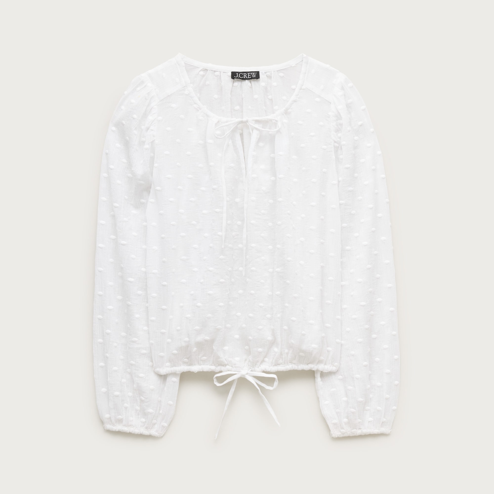 Drawstring-waist top in featherweight voile dot print