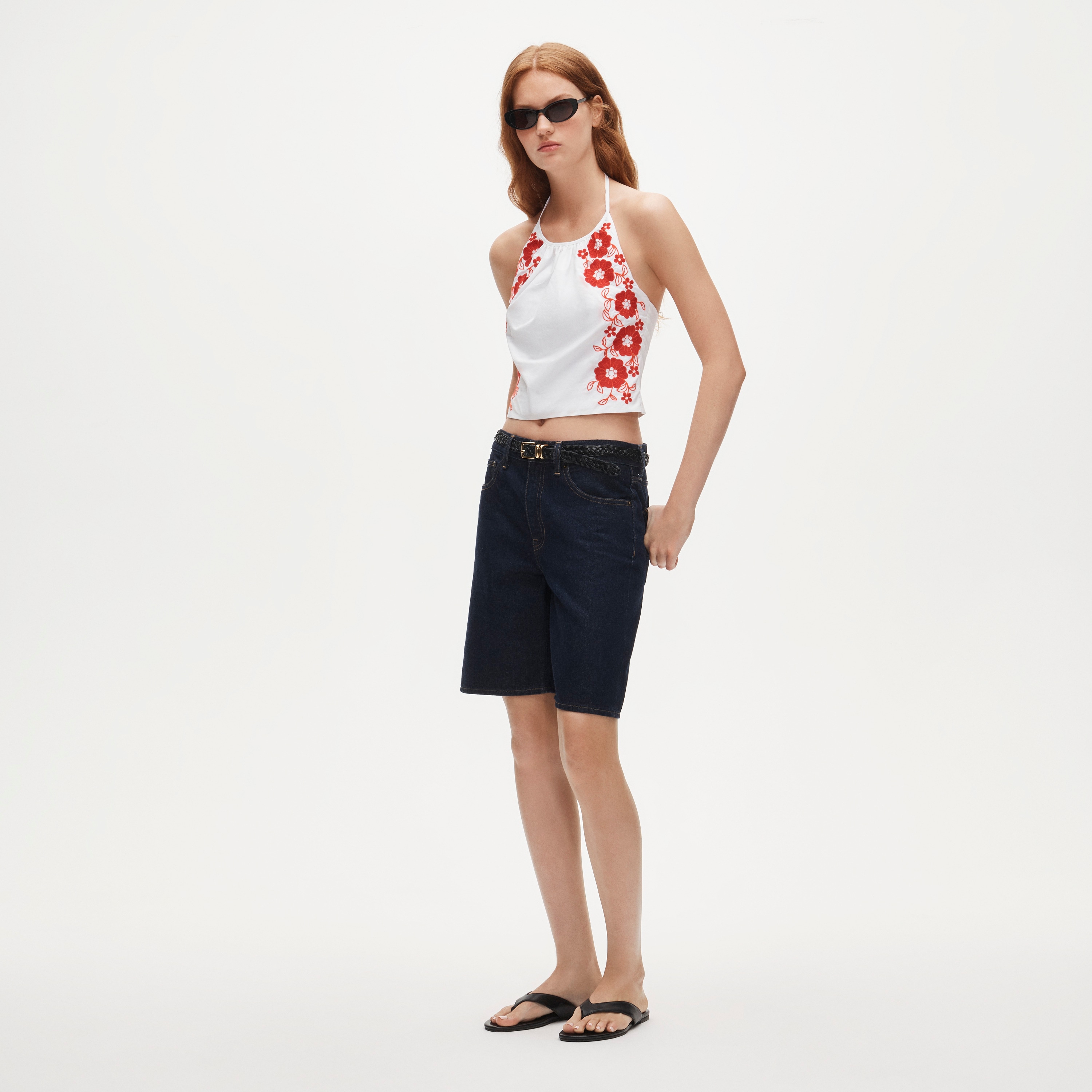 Halter Tank Top With Floral Embroidery For Women | J.Crew