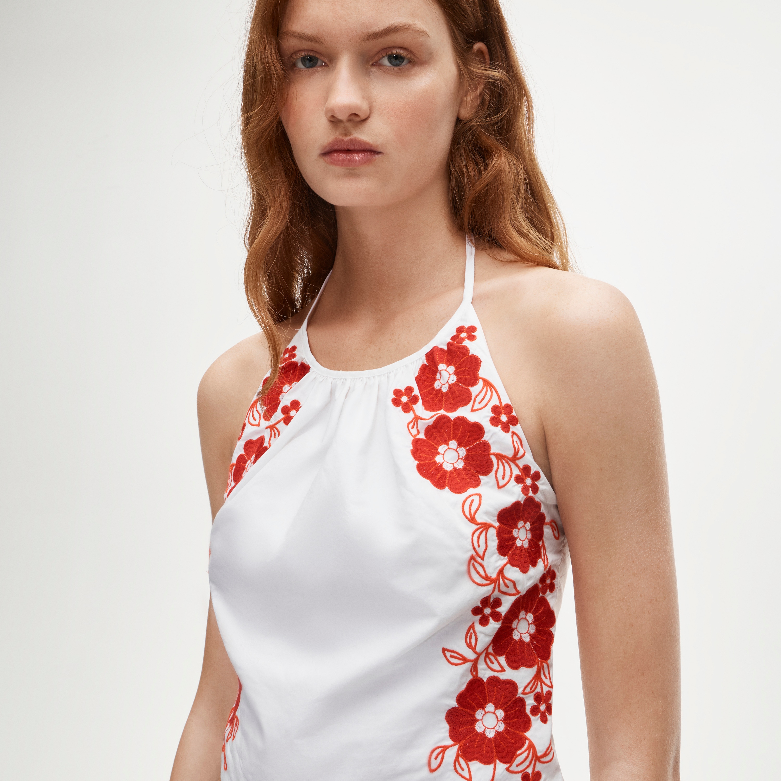 Halter Tank Top With Floral Embroidery For Women | J.Crew