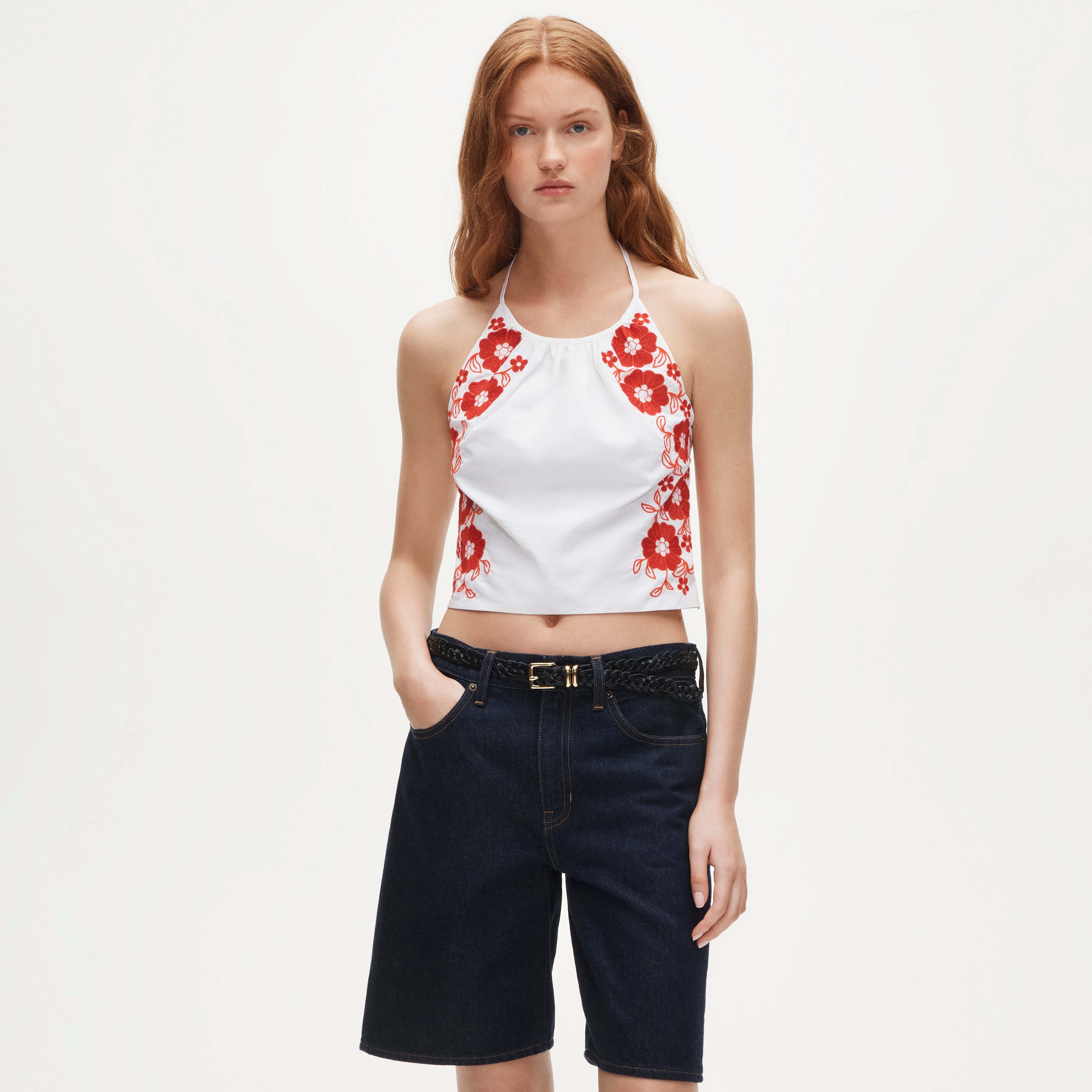 Halter Tank Top With Floral Embroidery For Women | J.Crew