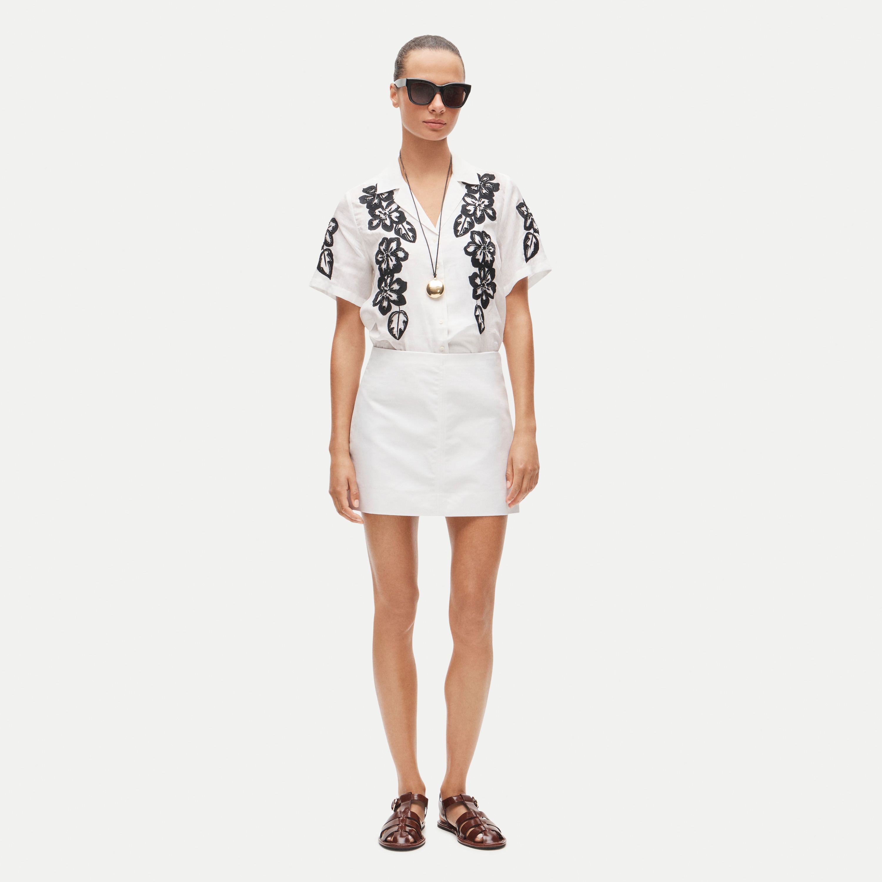 Short-sleeve Button-up Top In Beaded Floral For Women | J.Crew