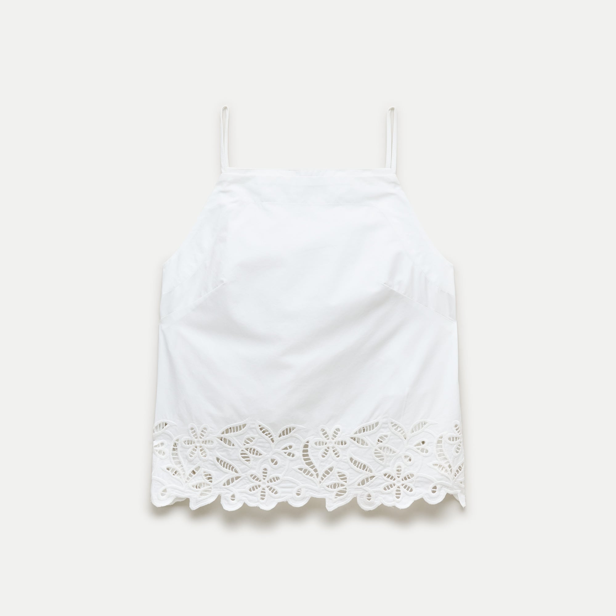 Embroidered high-neck top in cotton poplin