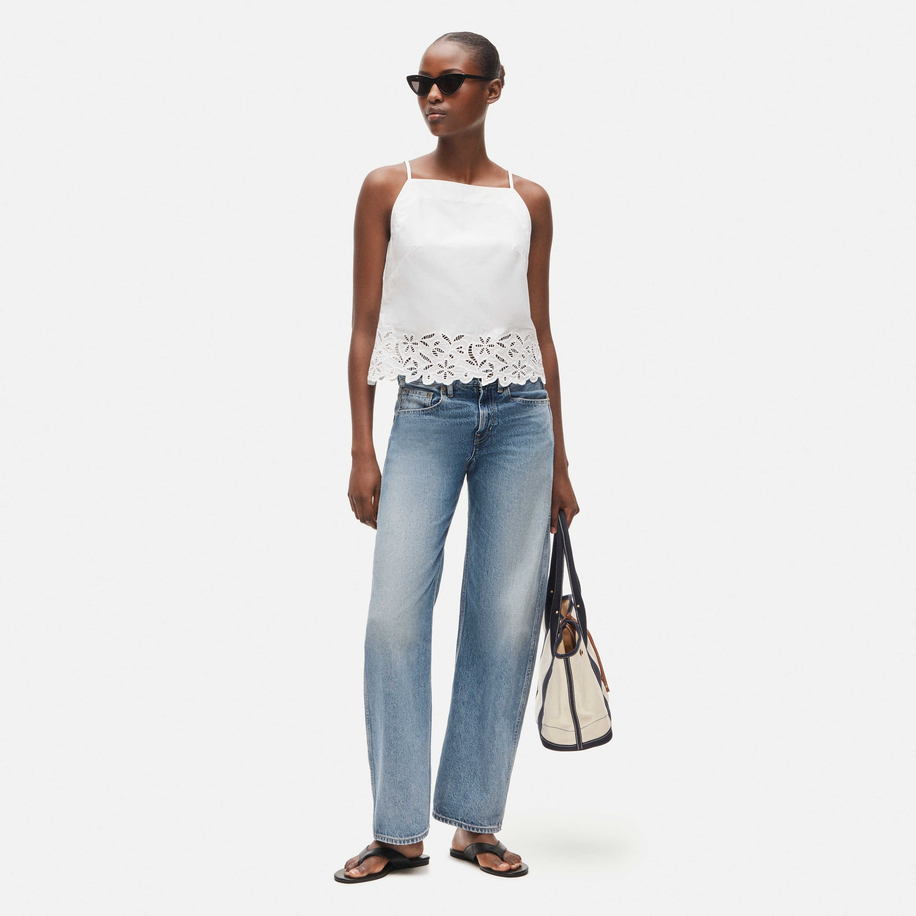 Embroidered High-neck Top In Cotton Poplin For Women | J.Crew