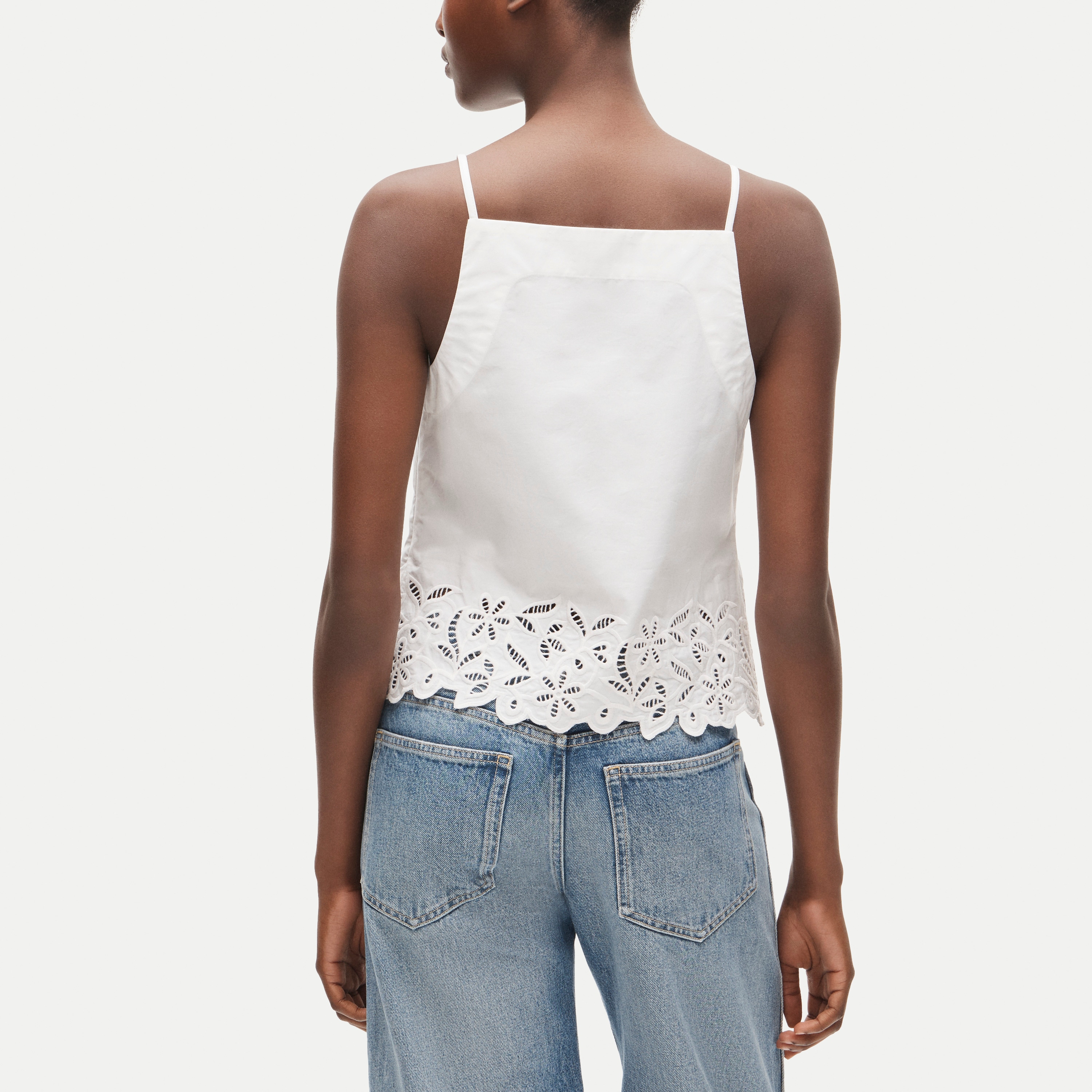 Embroidered high-neck top in cotton poplin