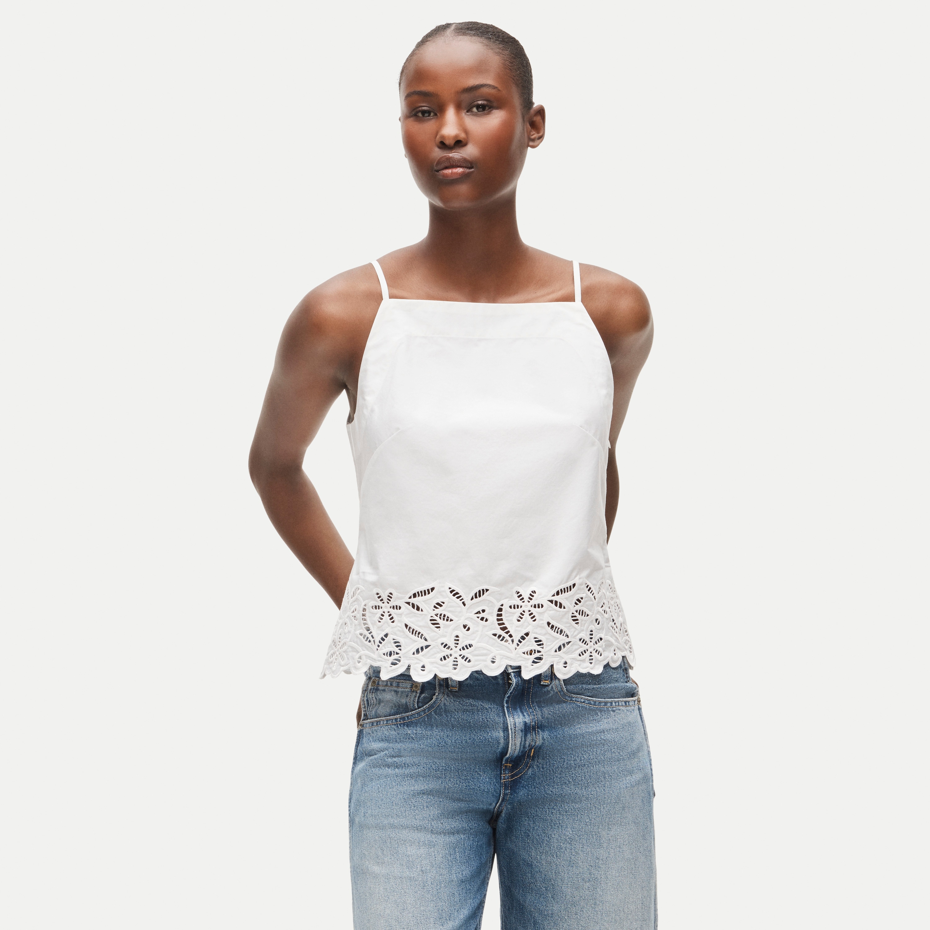 Embroidered High-neck Top In Cotton Poplin For Women | J.Crew
