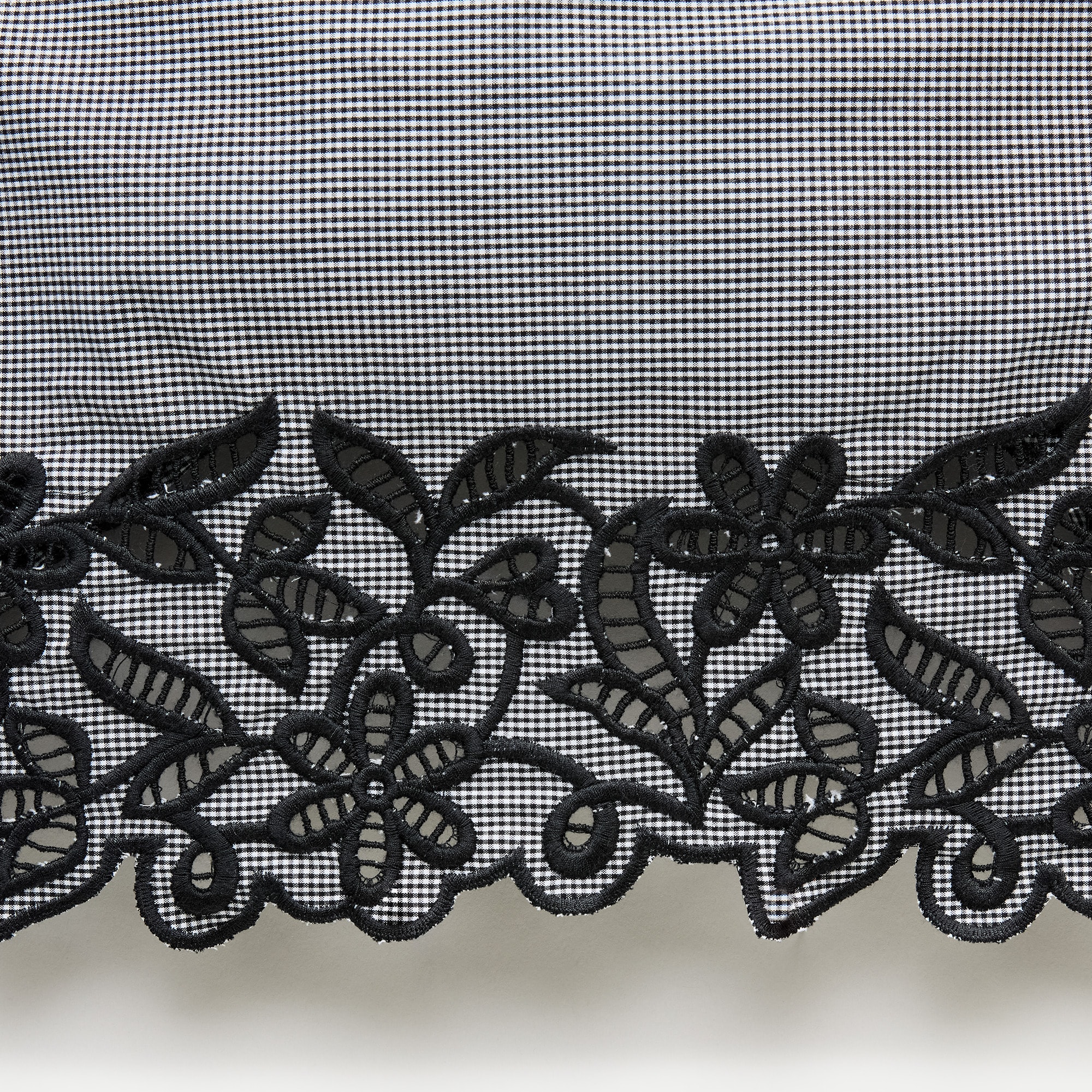 Embroidered high-neck top in cotton poplin gingham