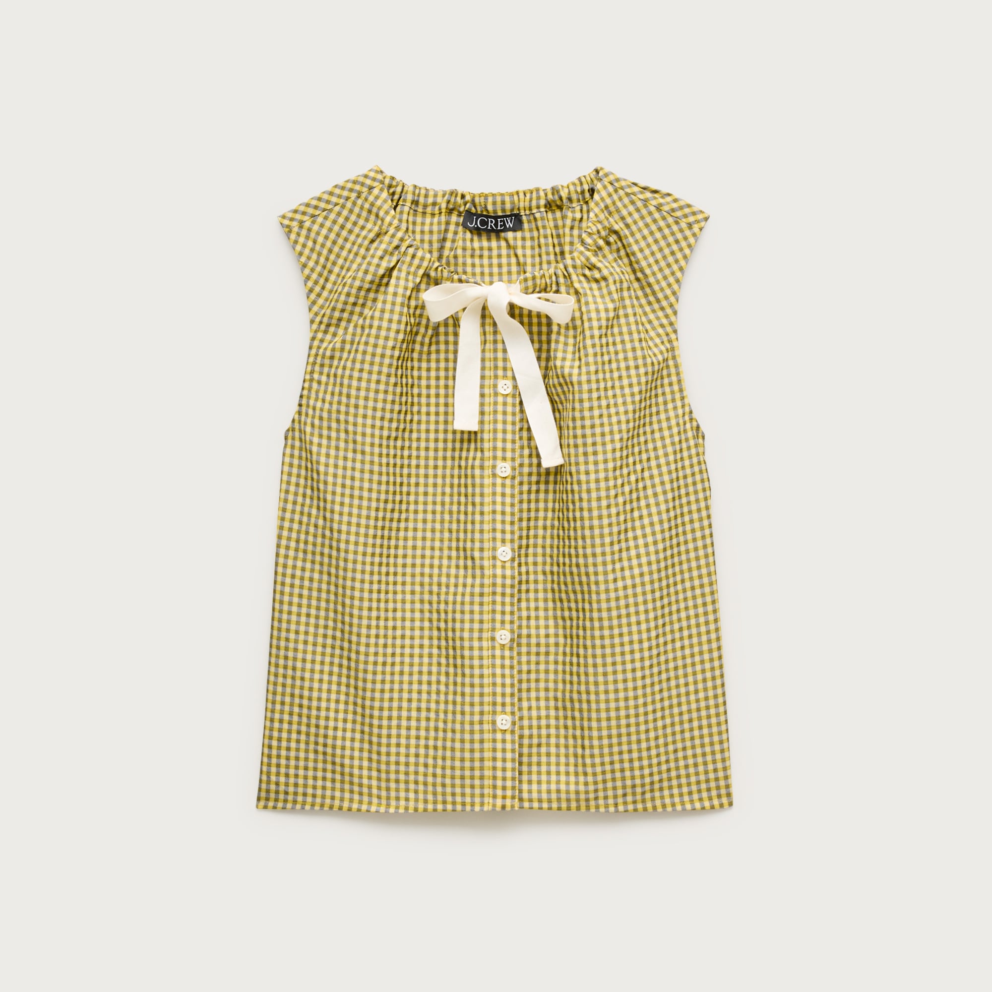 Tie-front Popover Top In Gingham Seersucker For Women | J.Crew