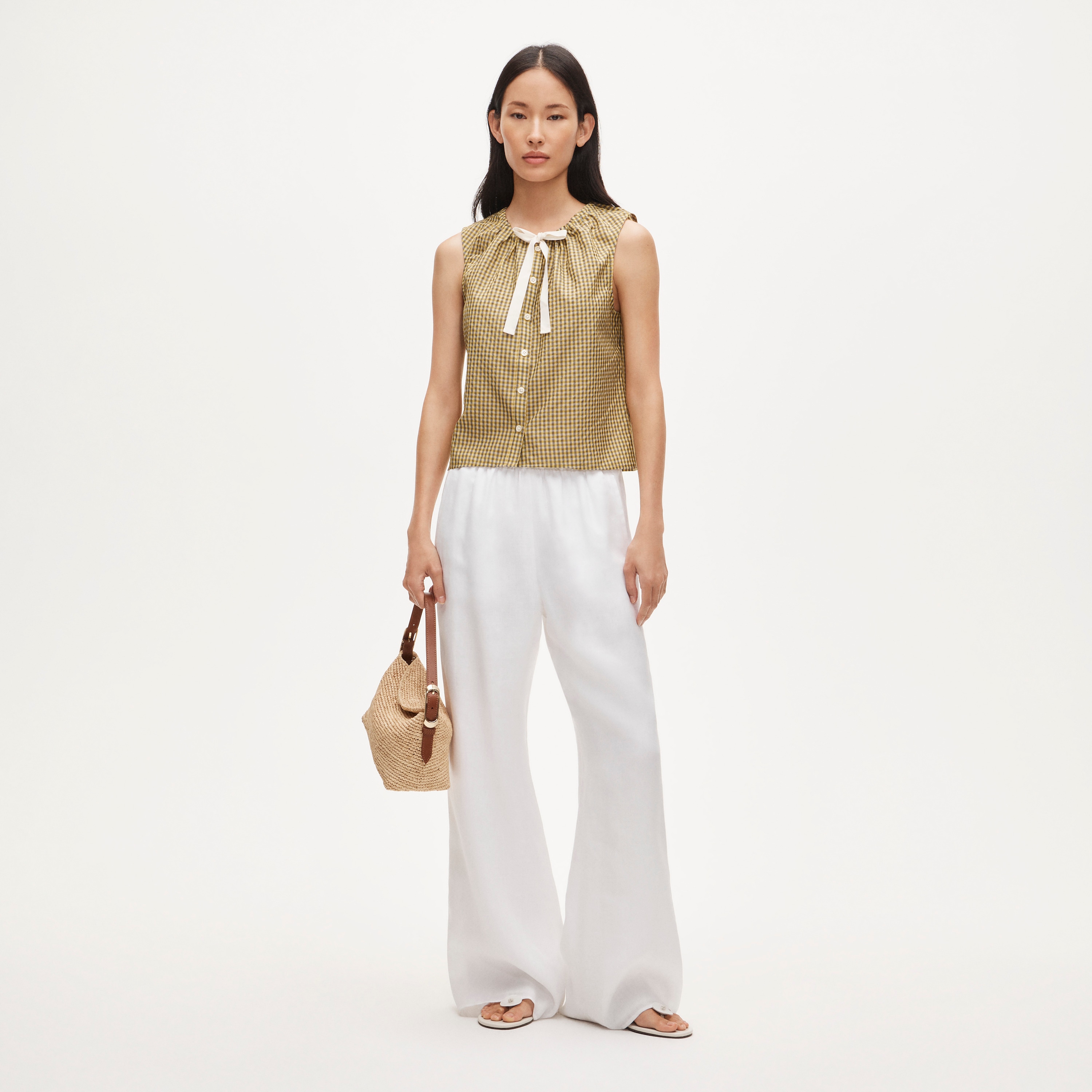Tie-neck Button-up Tank Top In Gingham For Women | J.Crew