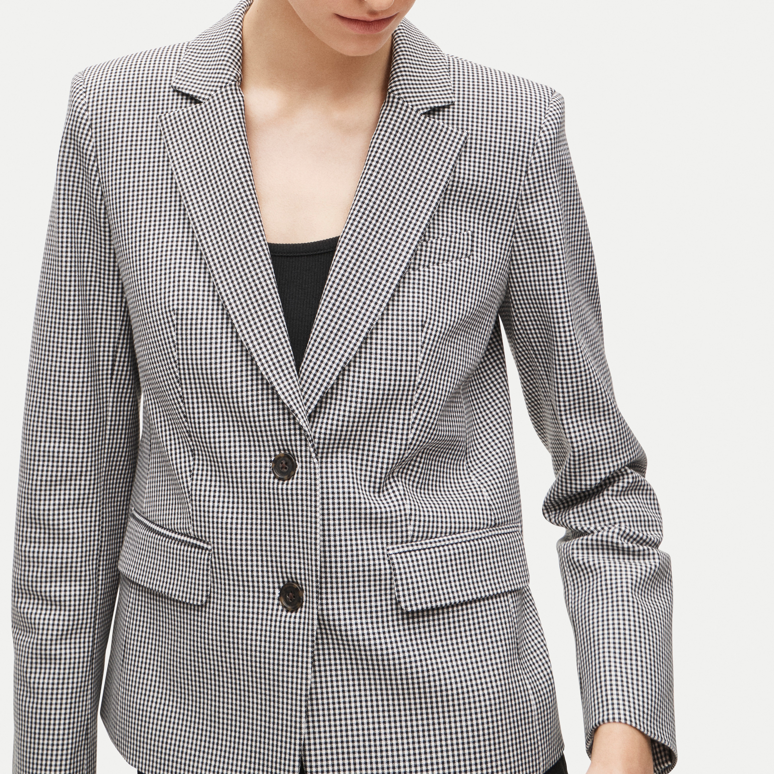 École blazer in gingham bi-stretch cotton blend