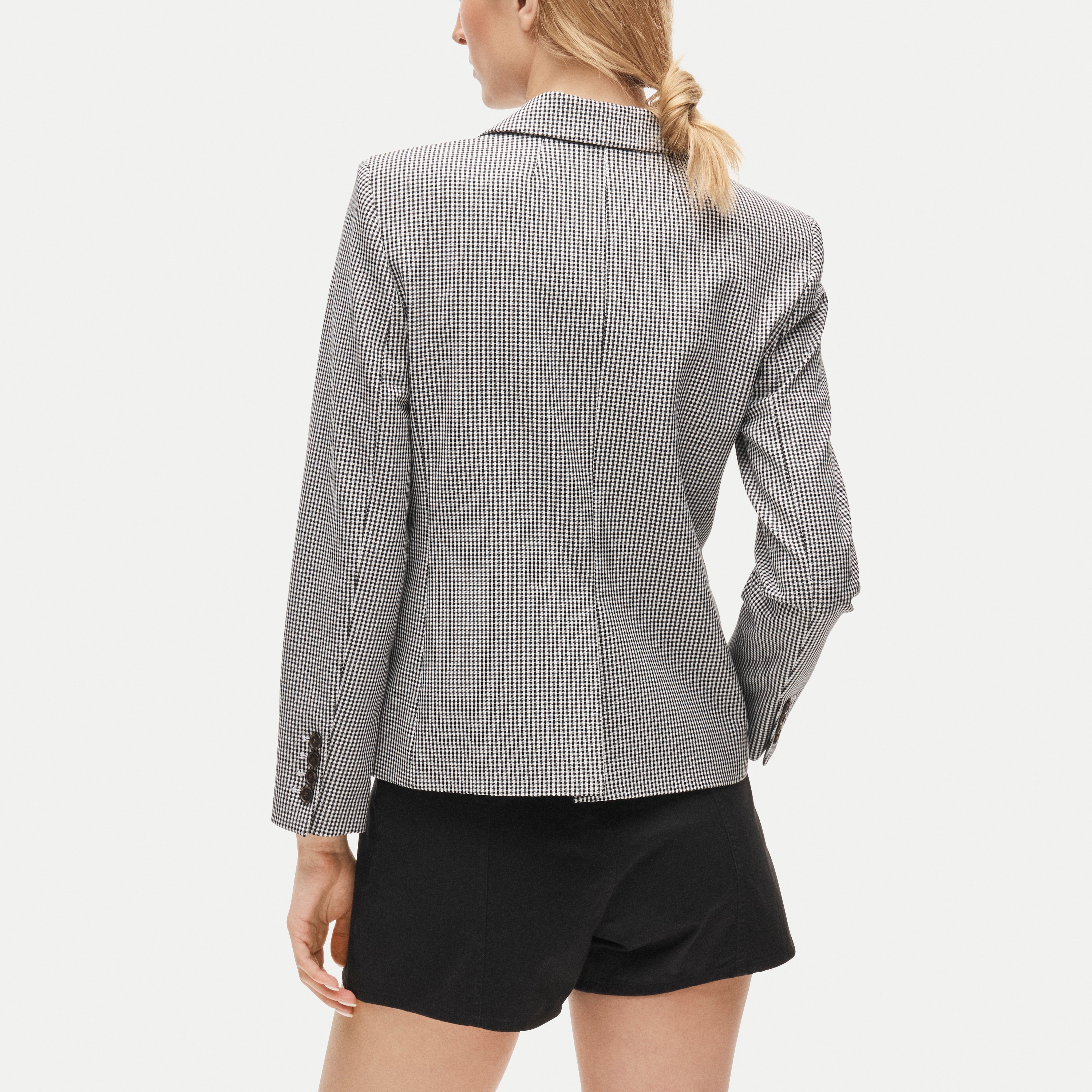 École blazer in gingham bi-stretch cotton blend