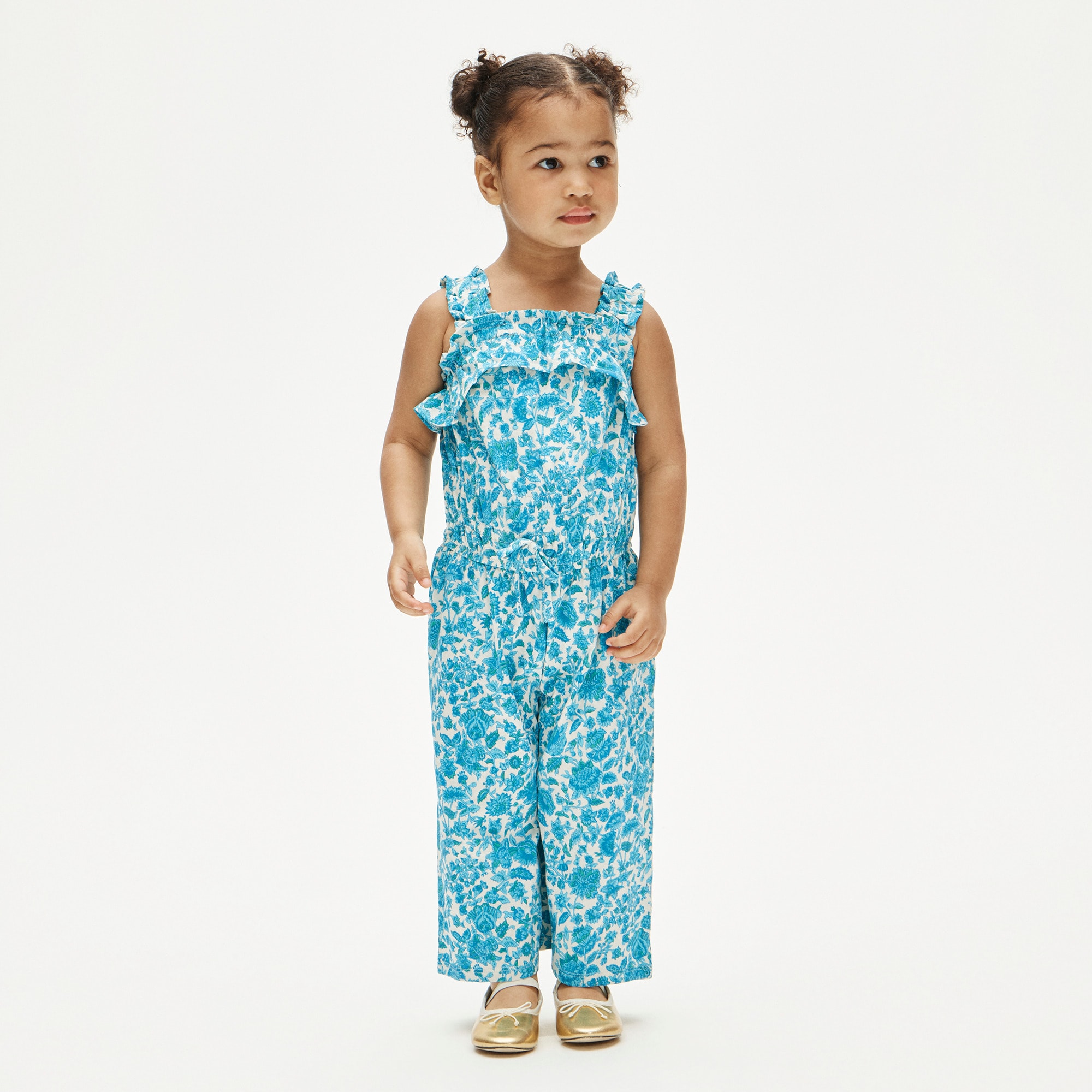 Girls' ruffle-trim jumpsuit in broken-in-jersey floral