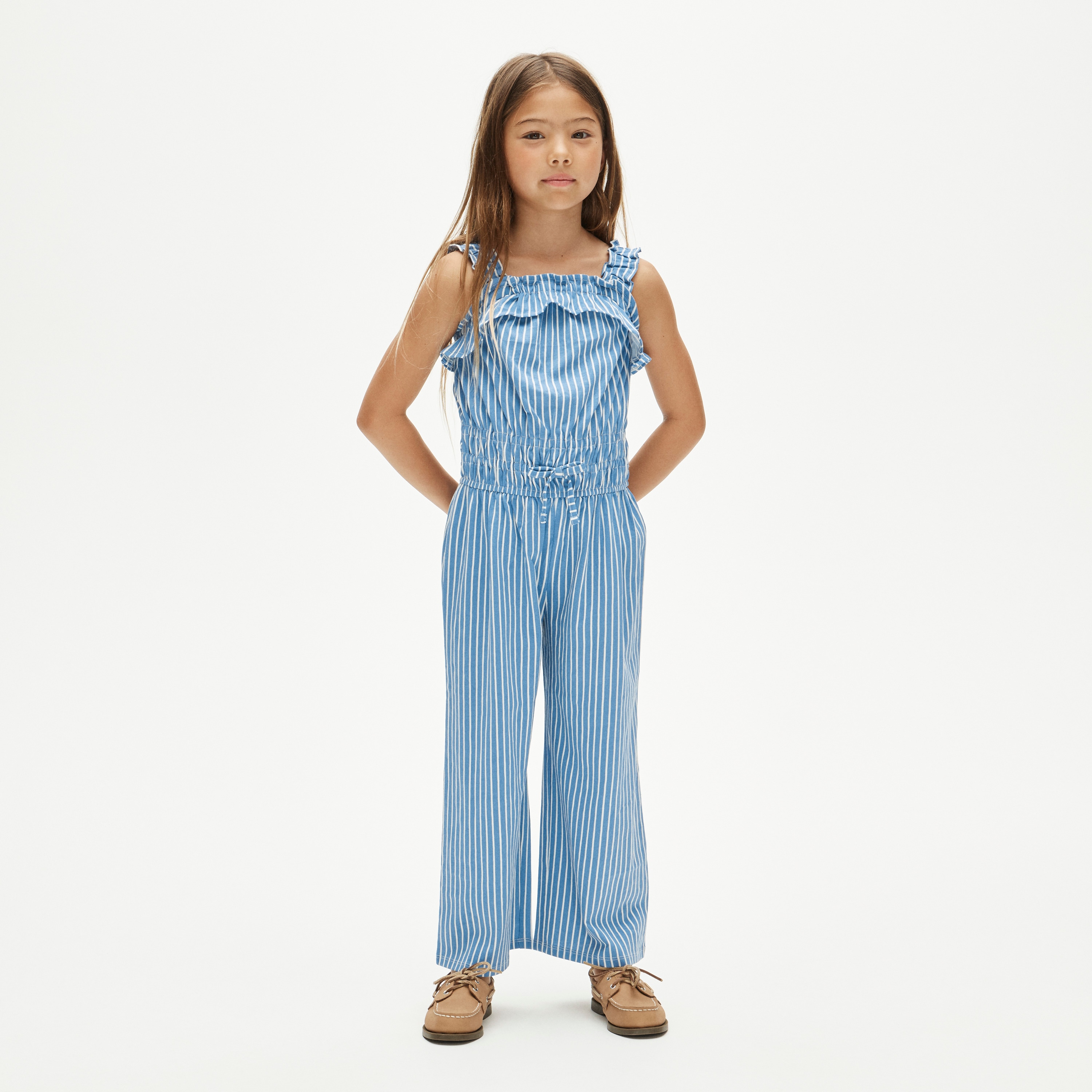 Girls' ruffle-trim jumpsuit in broken-in-jersey floral