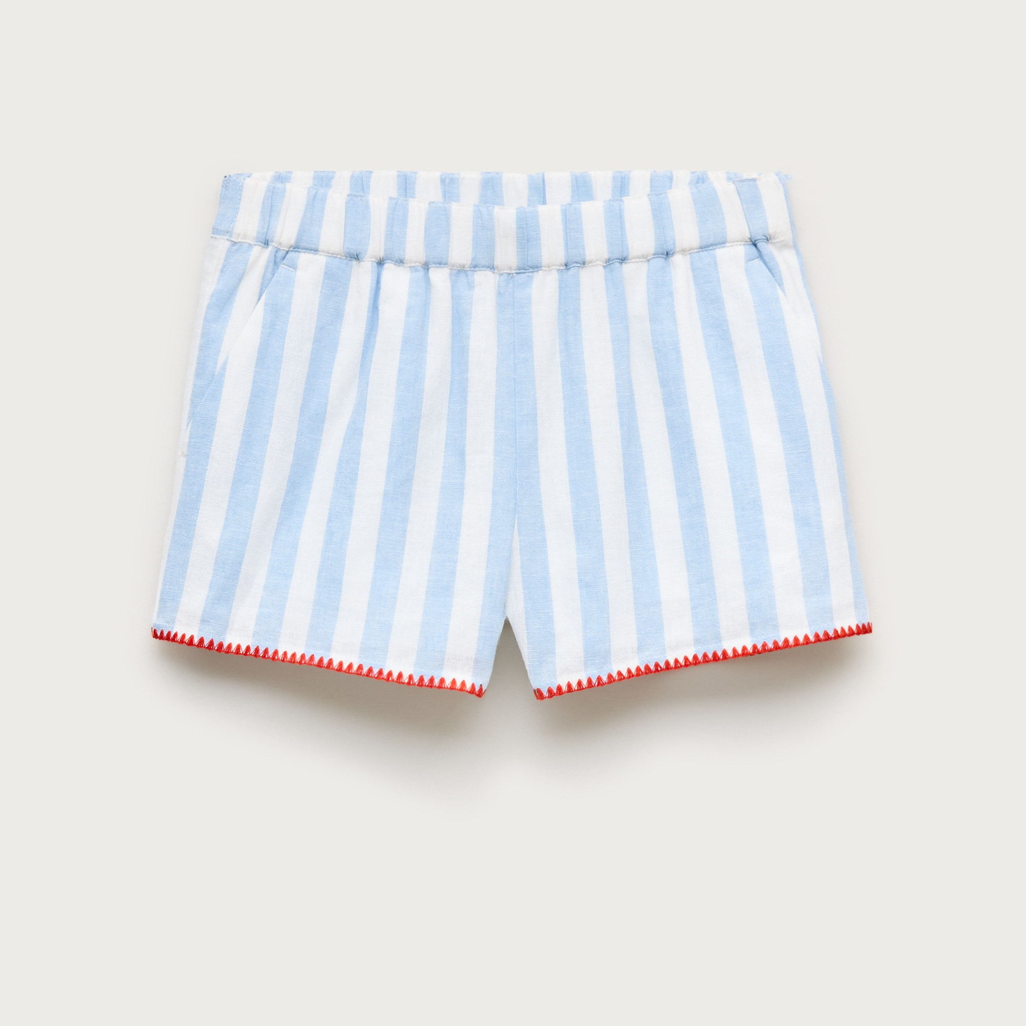 Girls' crochet-trim short in linen-cotton blend