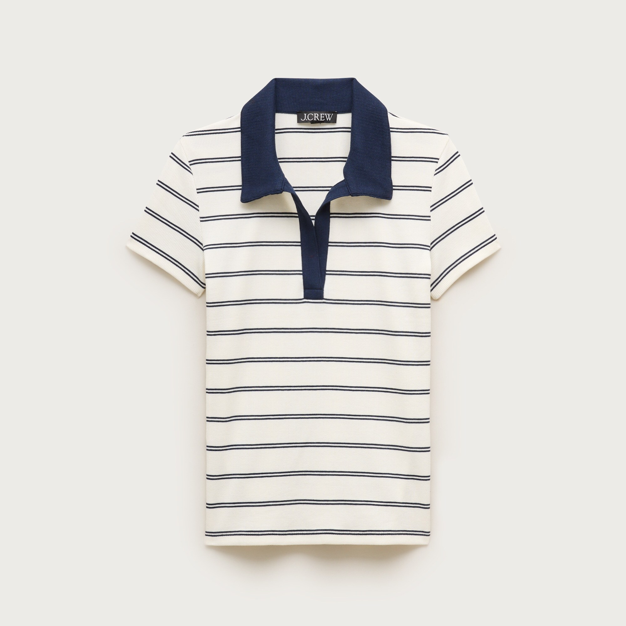 Perfect Rib Johnny-collar Top In Stripe For Women | J.Crew