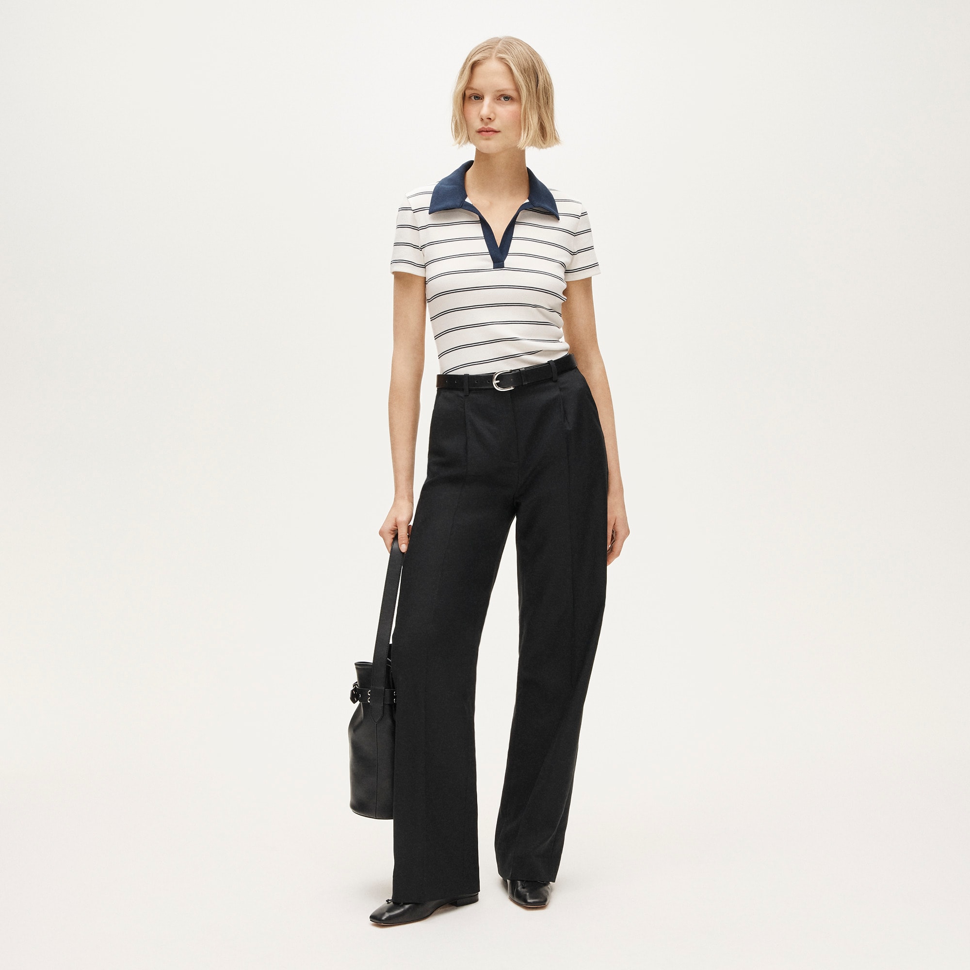 Perfect rib johnny-collar top in stripe - image 3