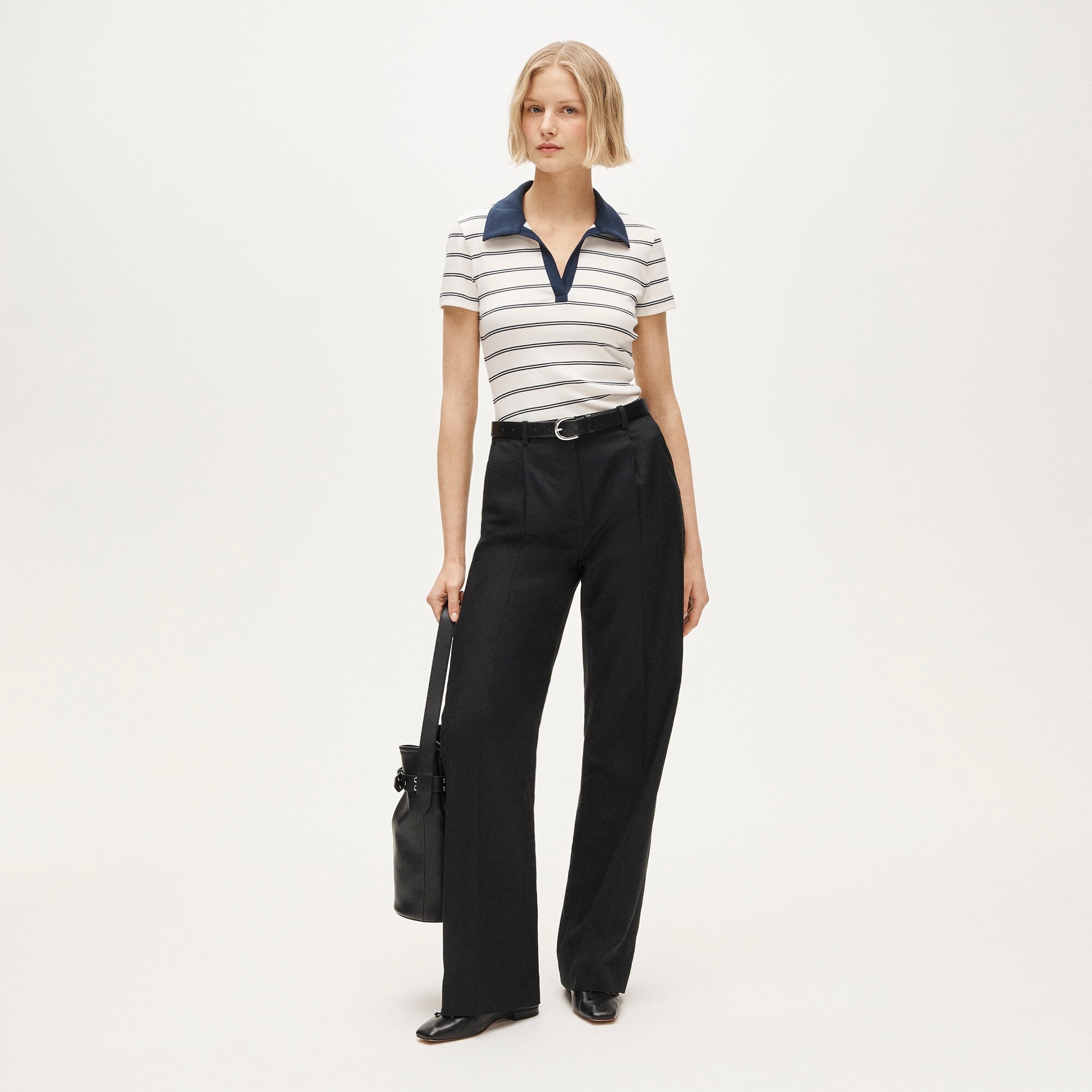 Perfect rib johnny-collar top in stripe
