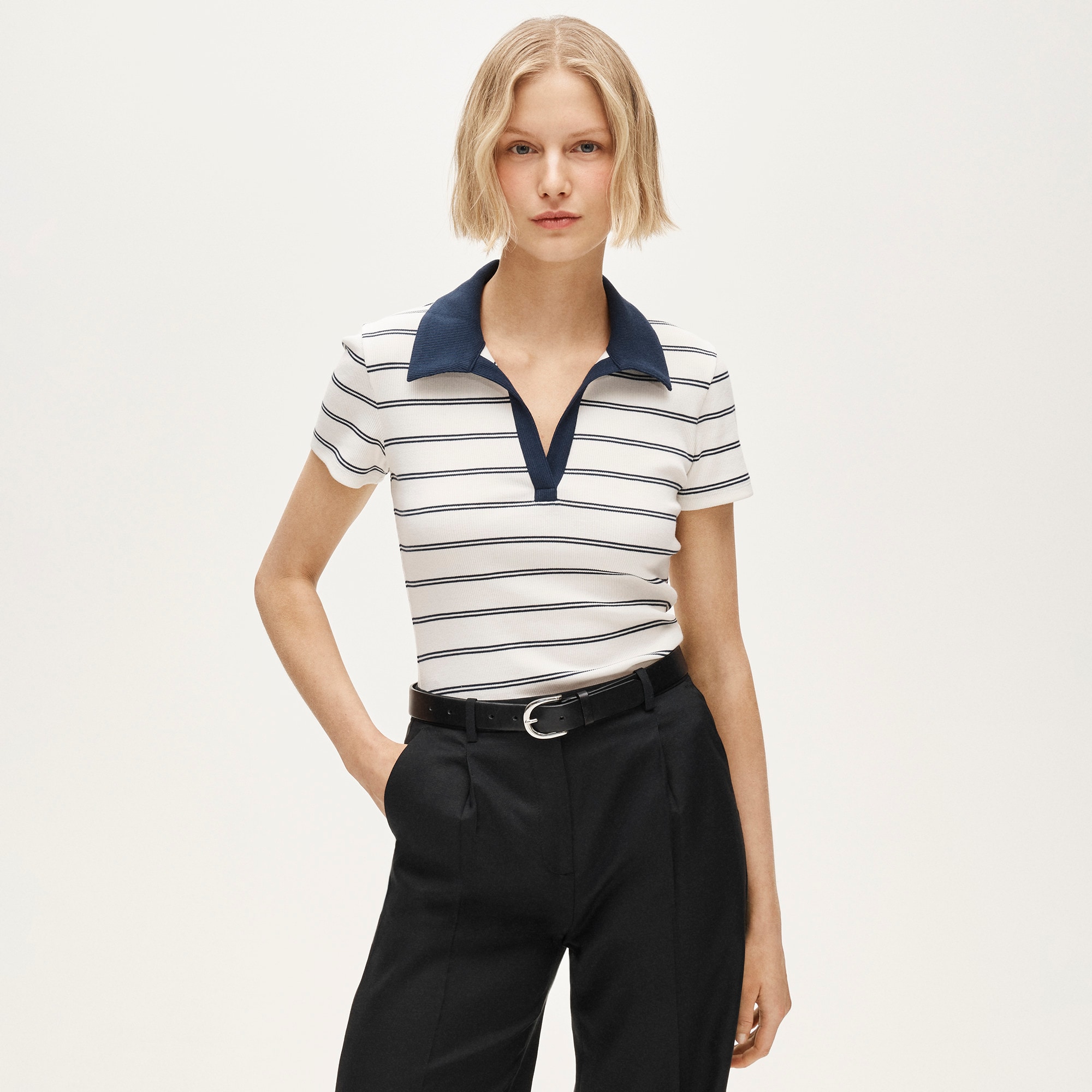 Perfect rib johnny-collar top in stripe - image 2