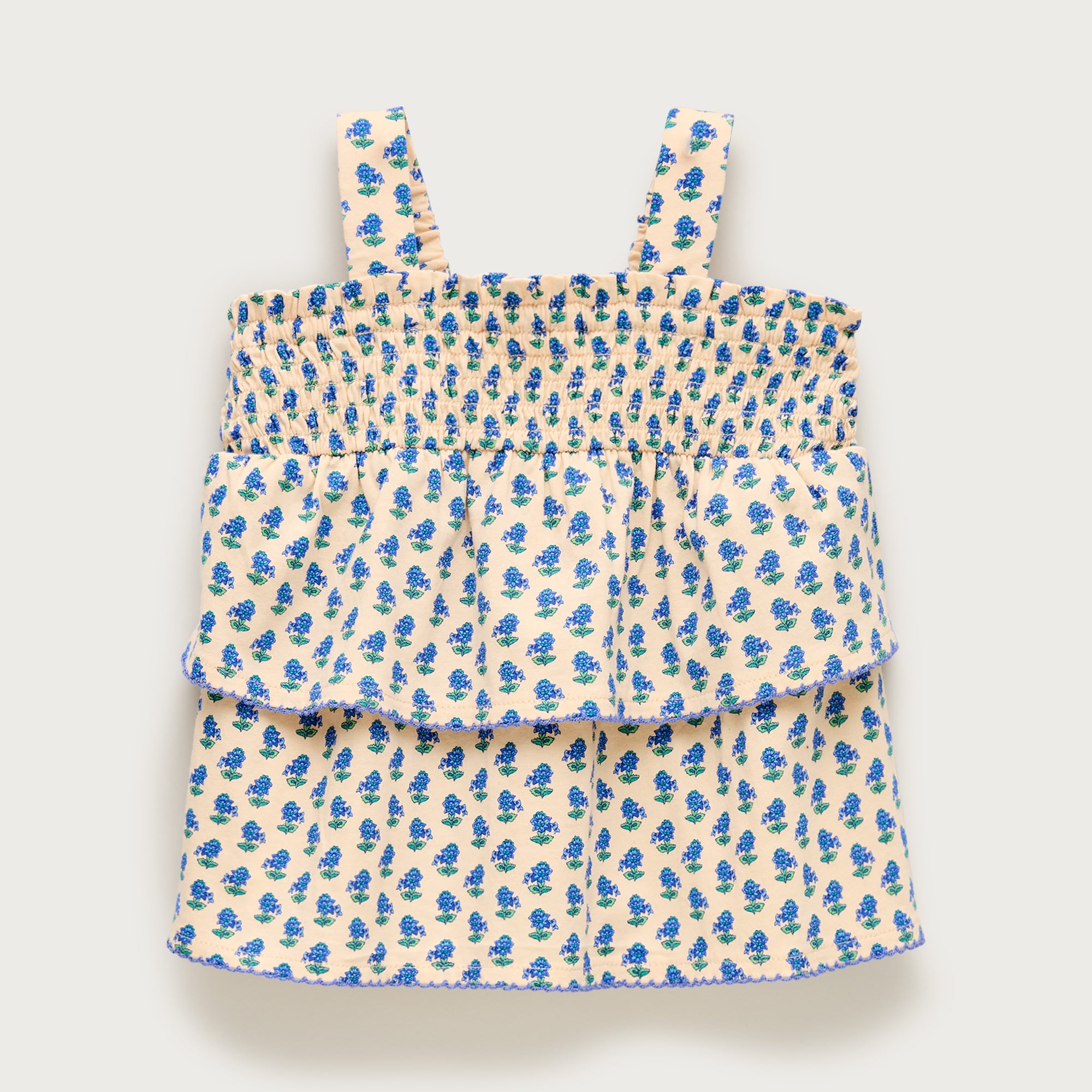 Girls' tiered smocked top in broken-in jersey