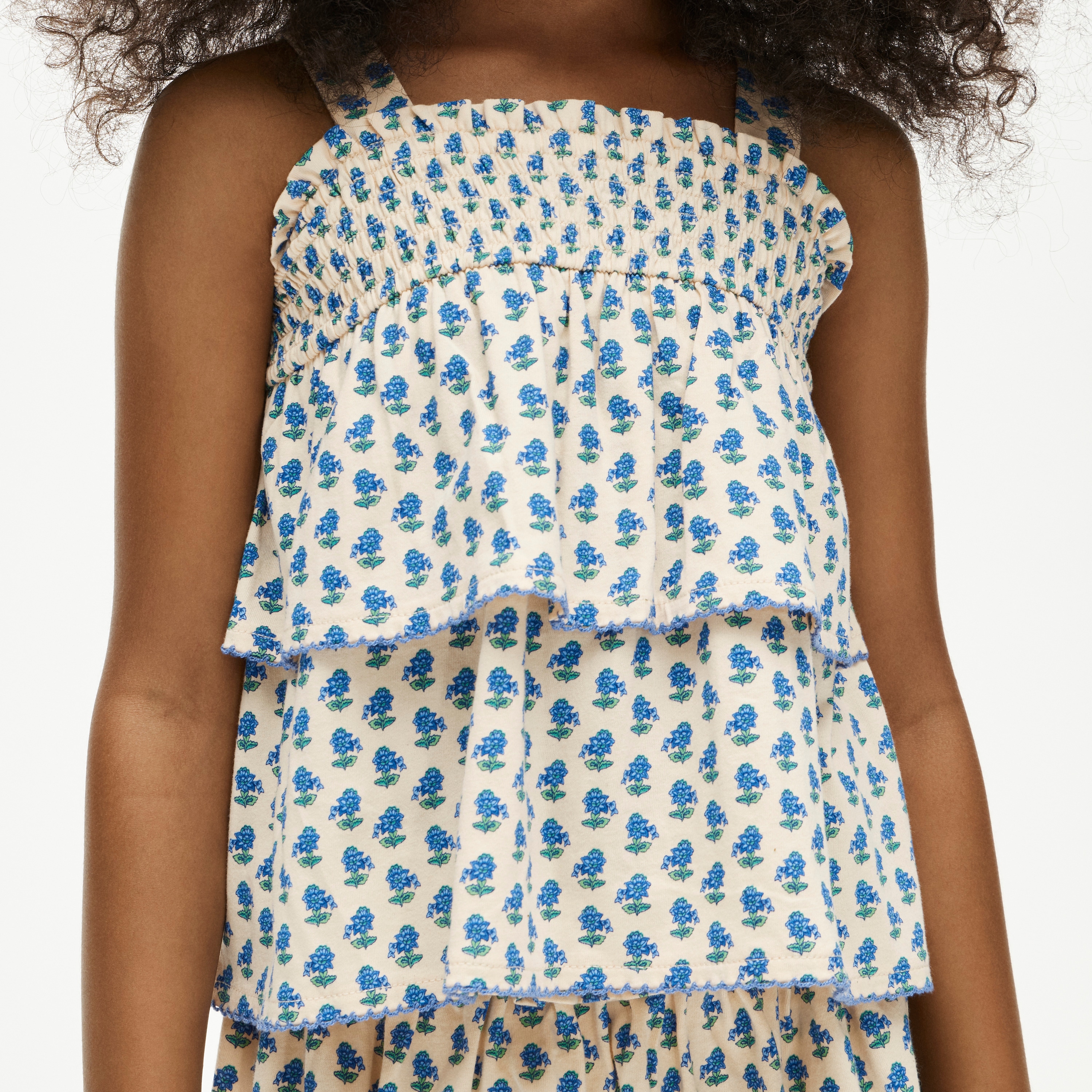 Girls' tiered smocked top in broken-in jersey