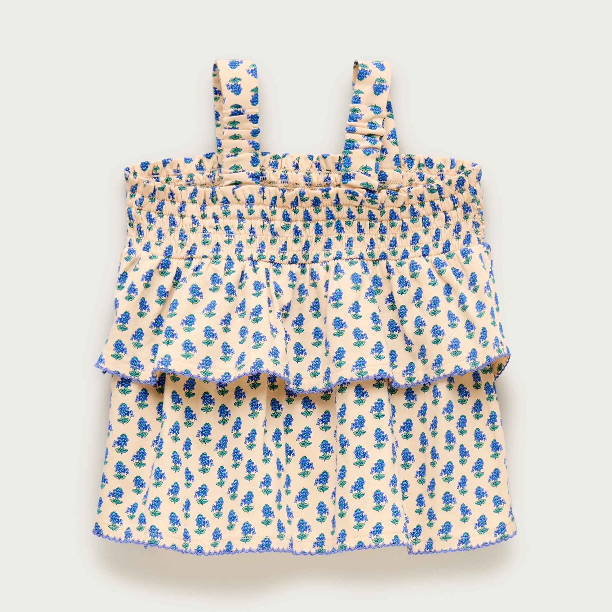 Girls' tiered smocked top in broken-in jersey