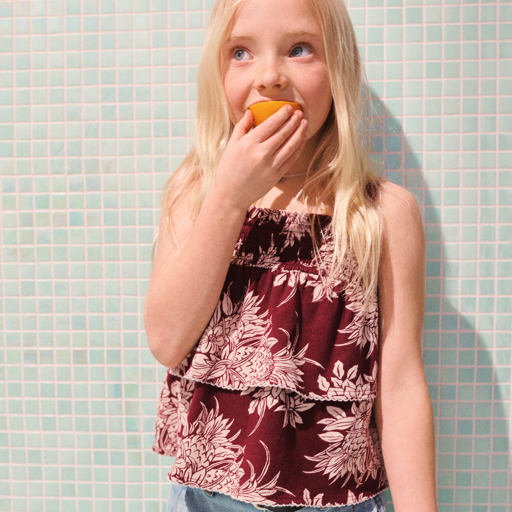 Girls' Tiered Smocked Top In Broken-in Jersey For Girls | J.Crew