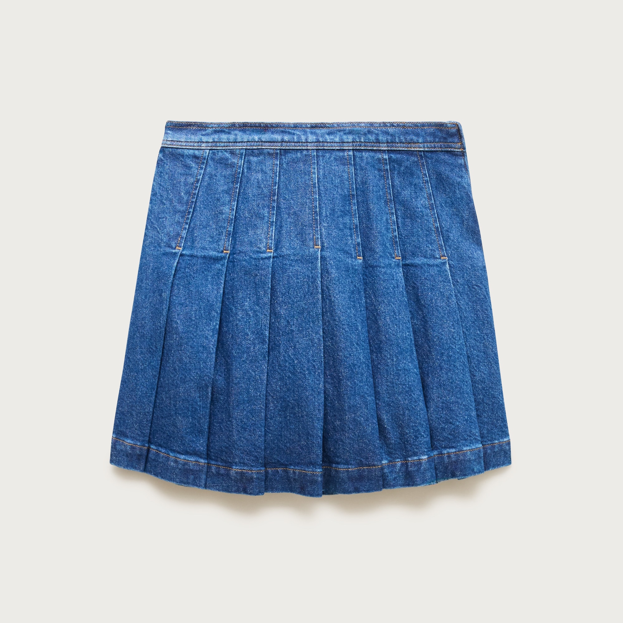 Pleated denim mini skirt