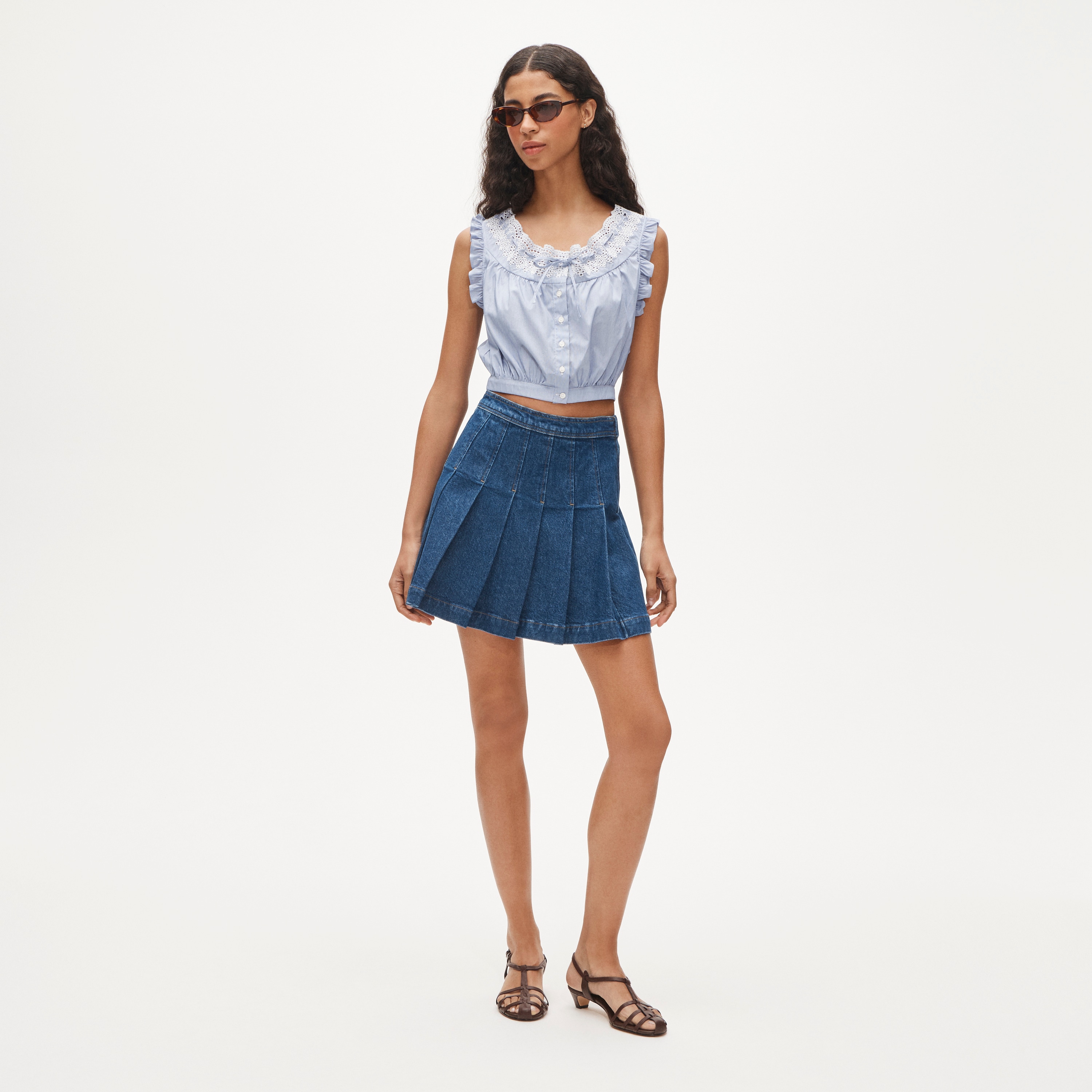 Pleated denim mini skirt - image 2