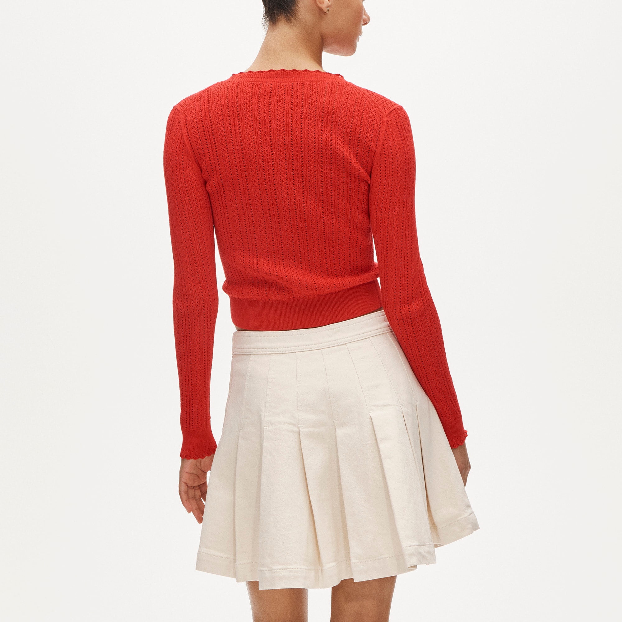 Pleated denim mini skirt in ecru