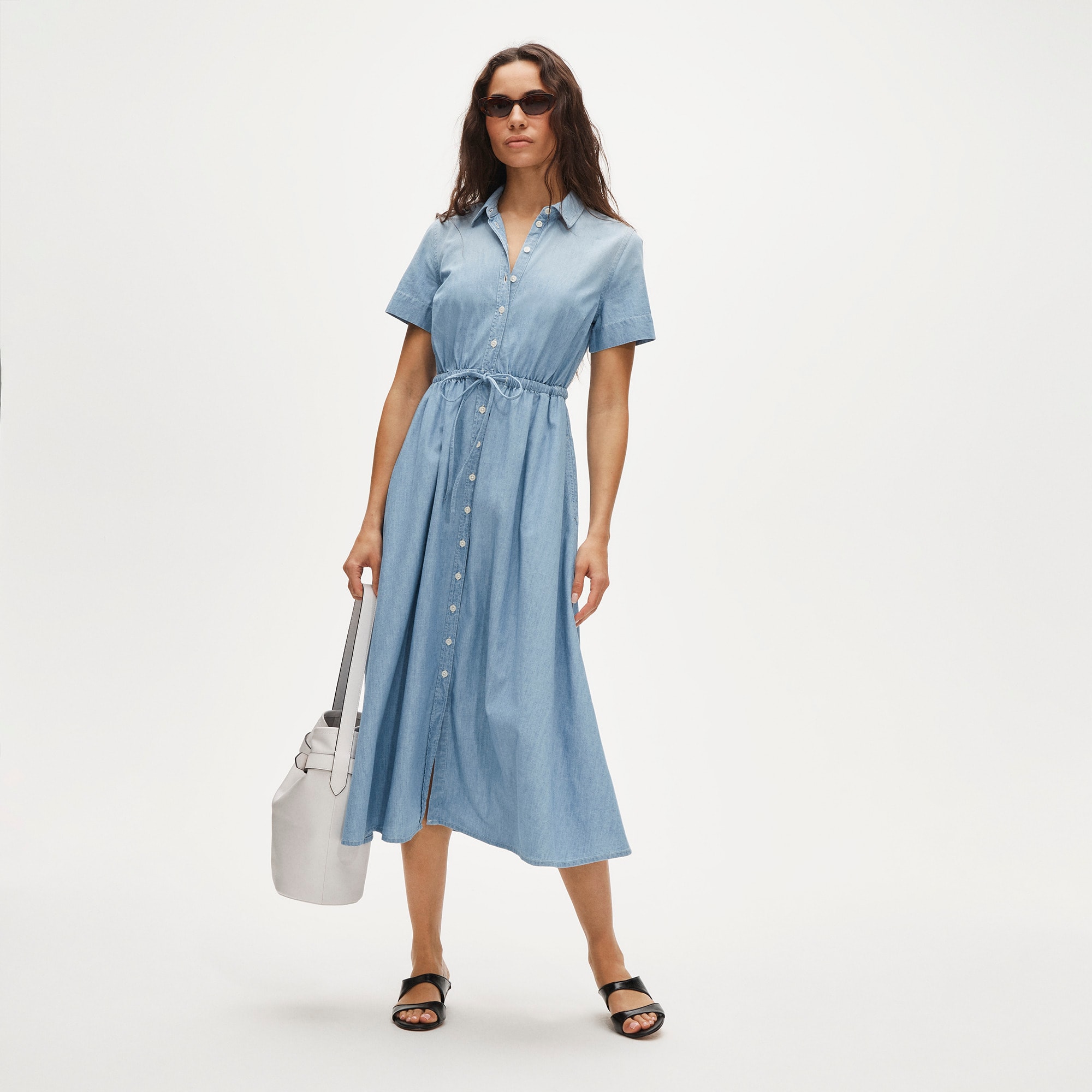 Cerise shirt-dress in chambray