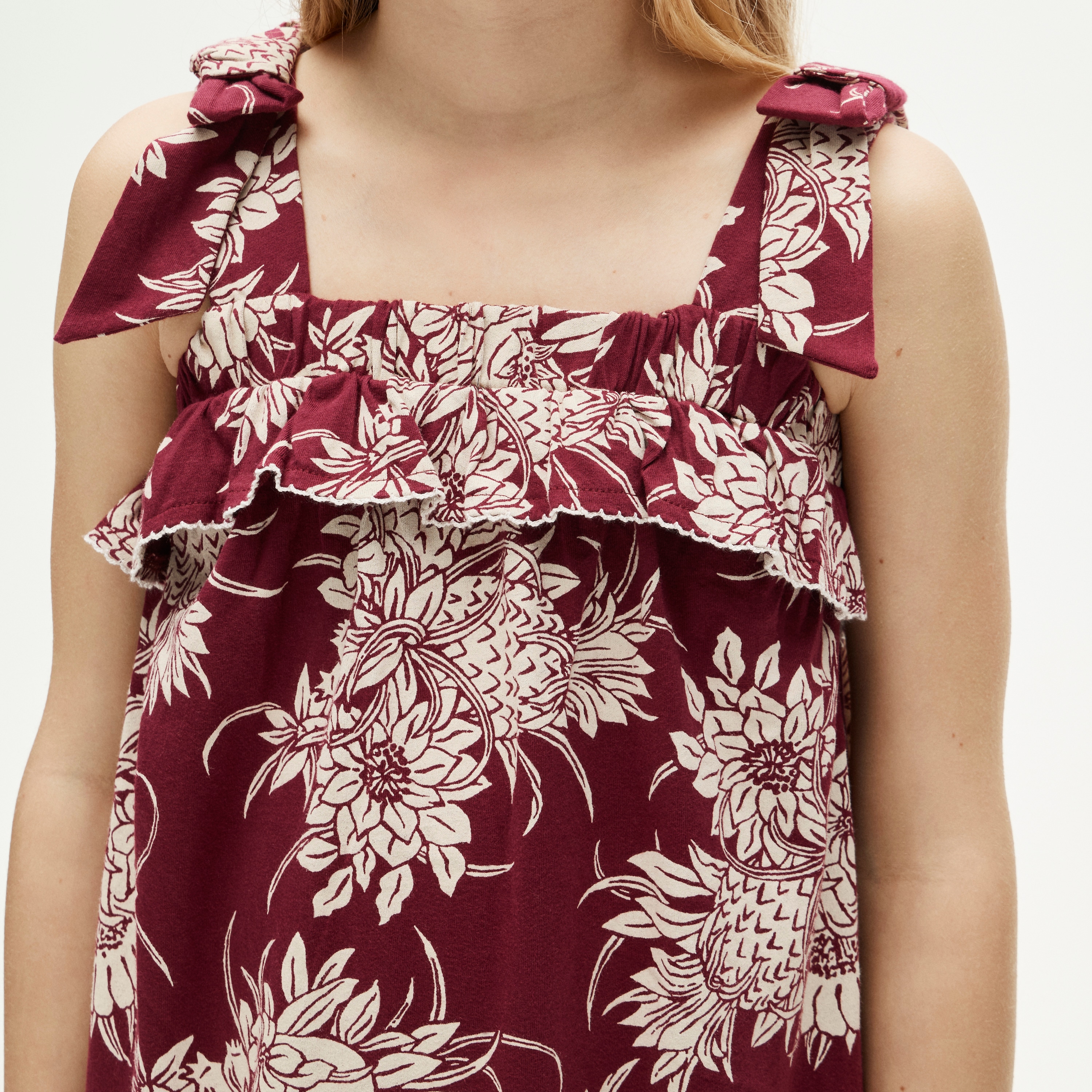 Girls' tie-shoulder dress in broken-in-jersey