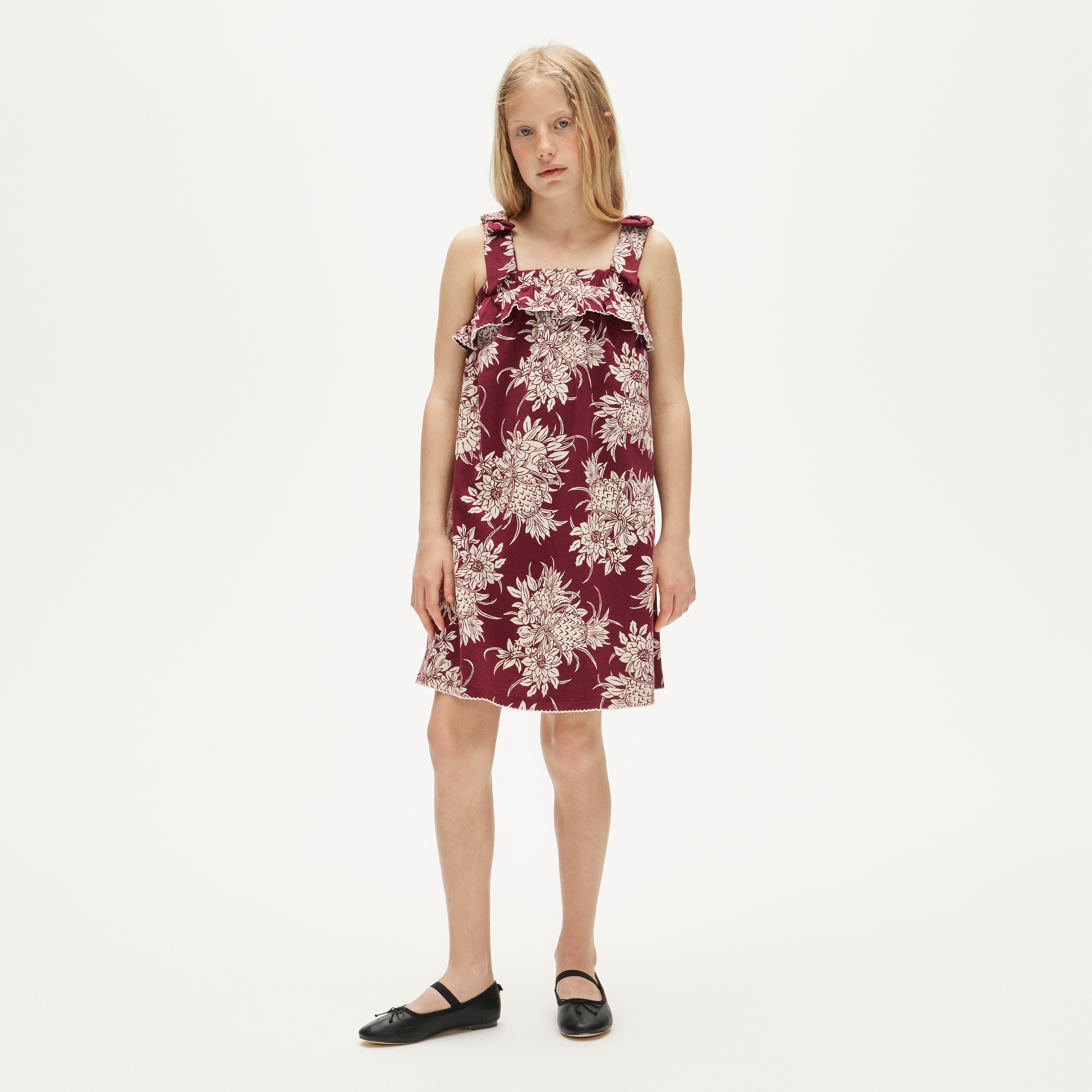 Girls' tie-shoulder dress in broken-in-jersey