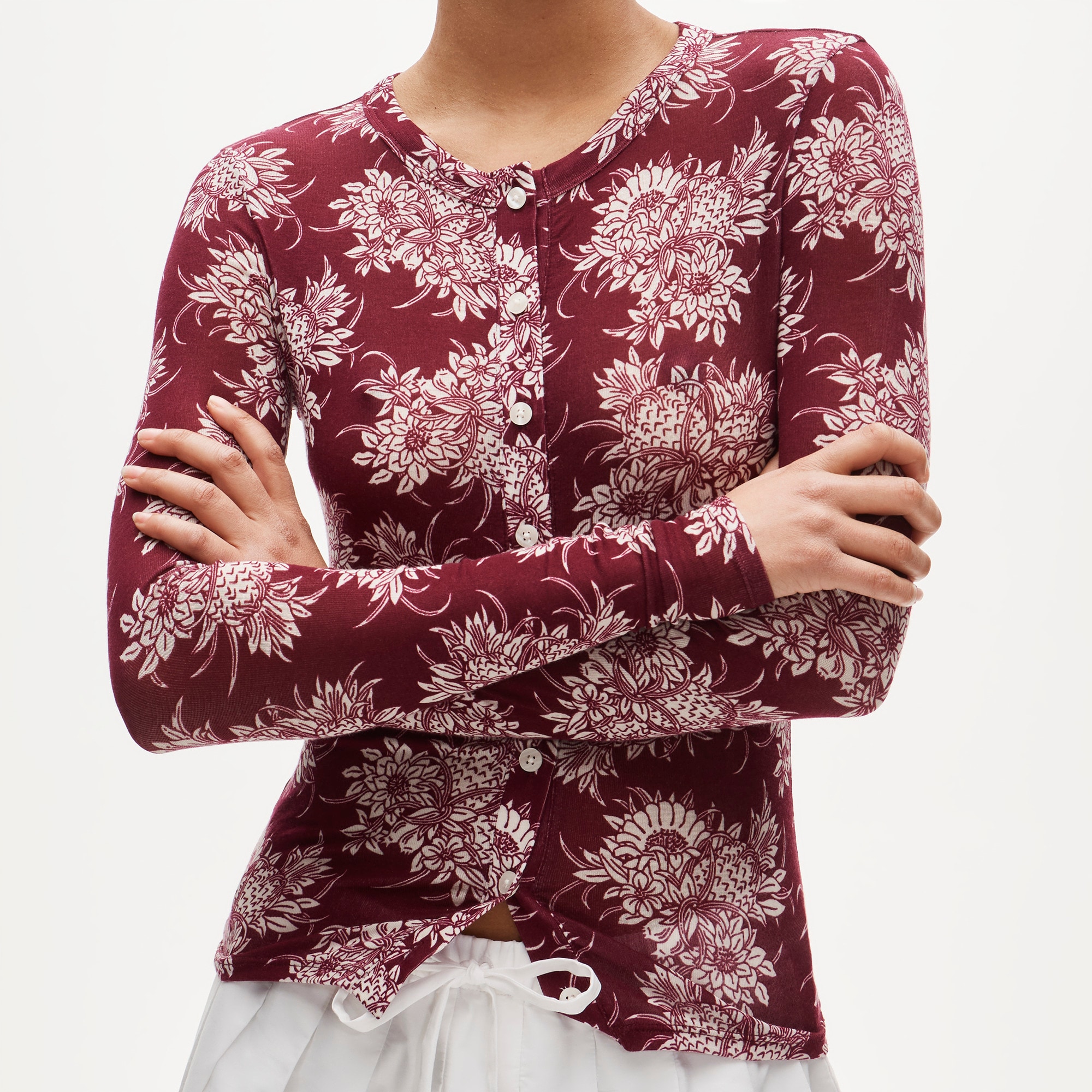 Stretch lyocell-blend cardigan in pineapple garden print - image 4