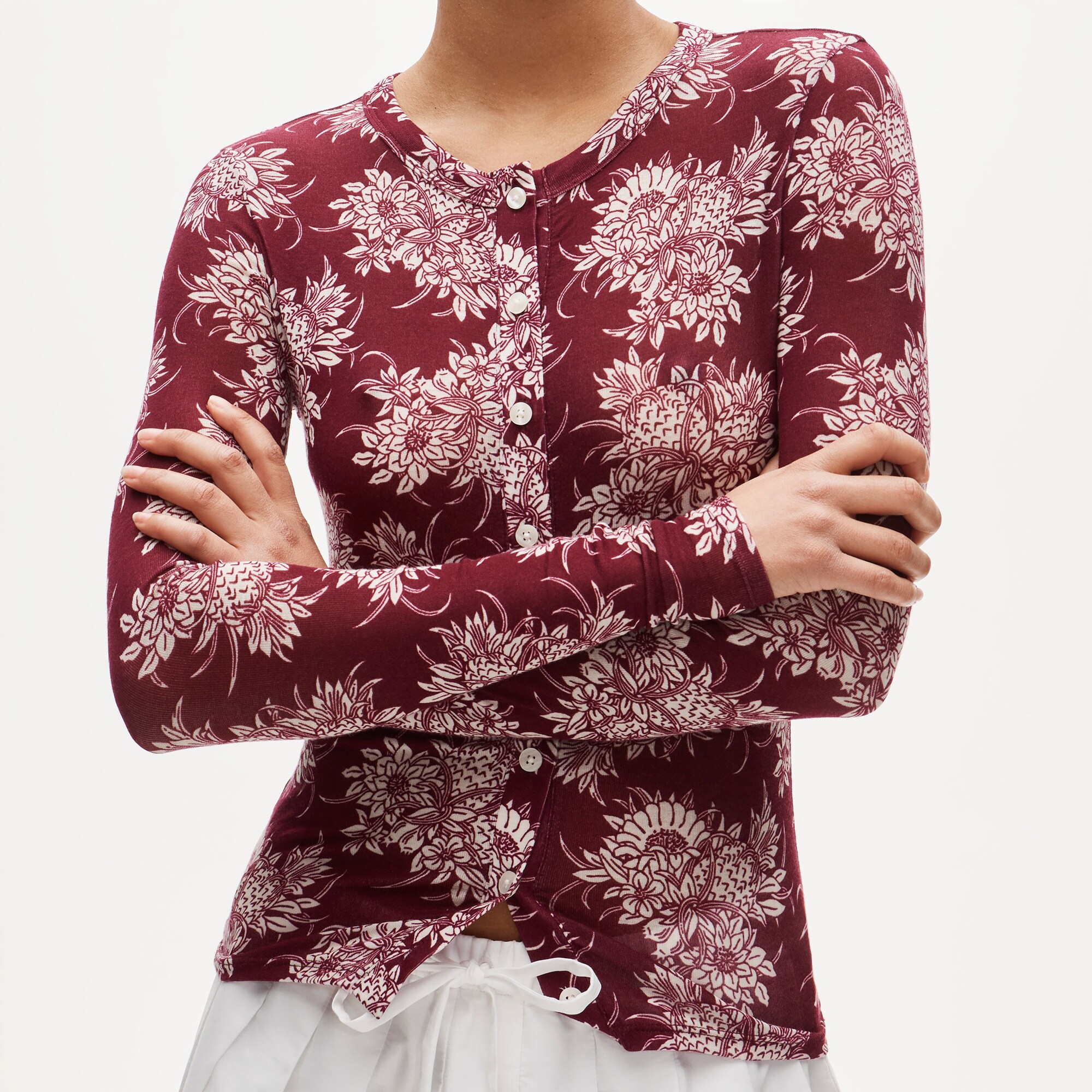 Stretch Lyocell-blend Cardigan In Pineapple Garden Print For Women