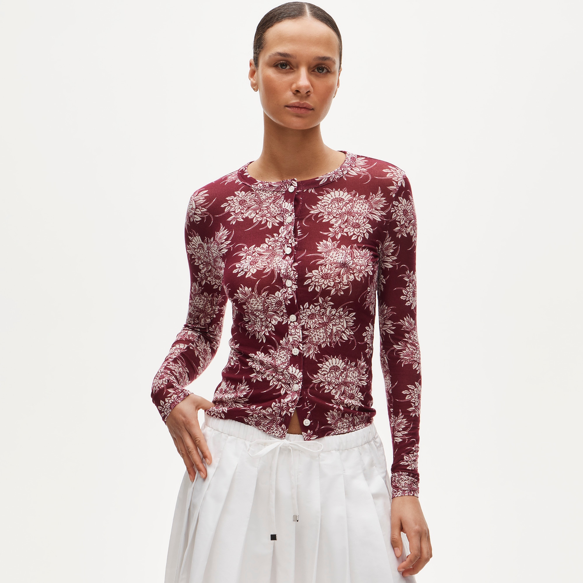 Stretch lyocell-blend cardigan in pineapple garden print - image 2