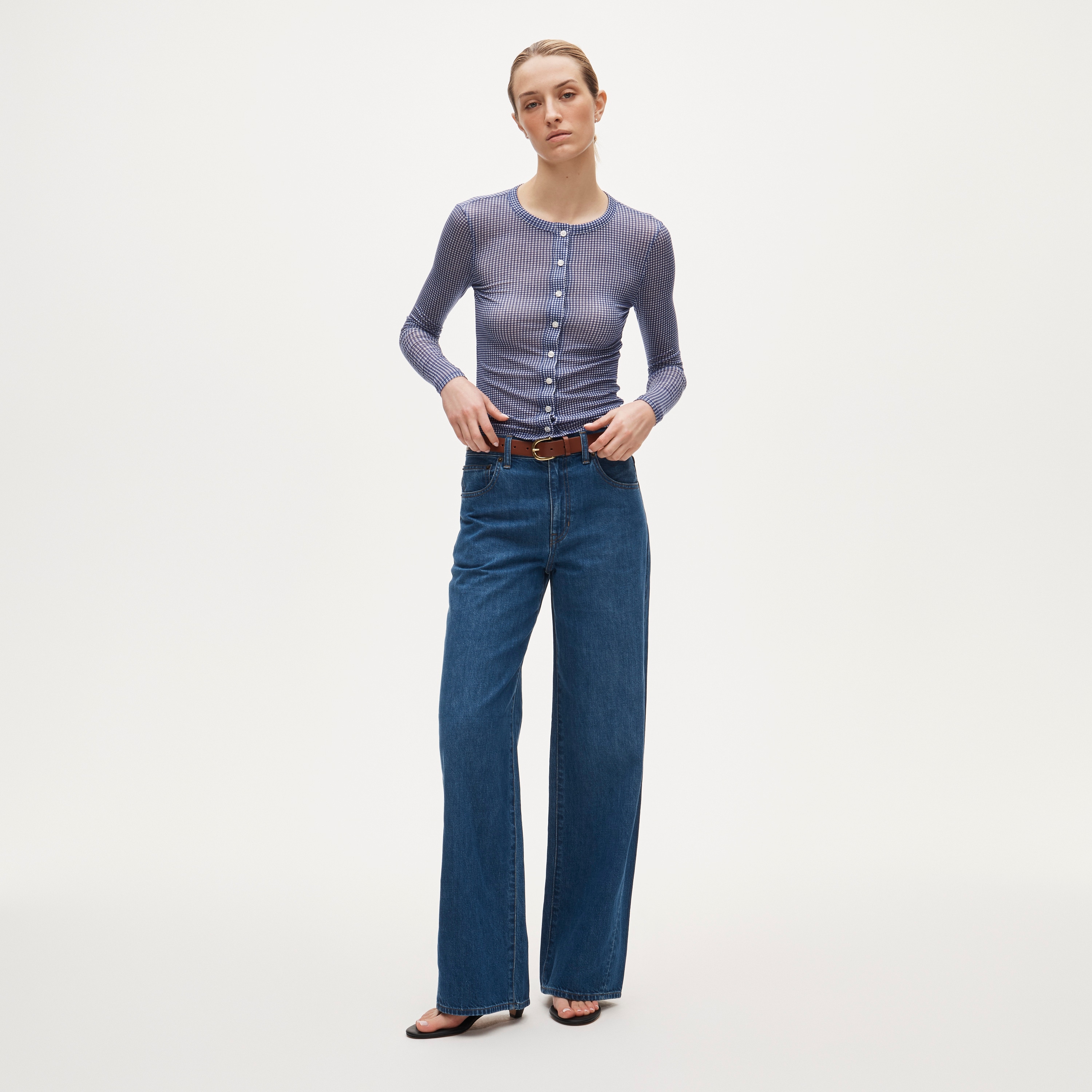 Stretch lyocell-blend cardigan in gingham - image 3