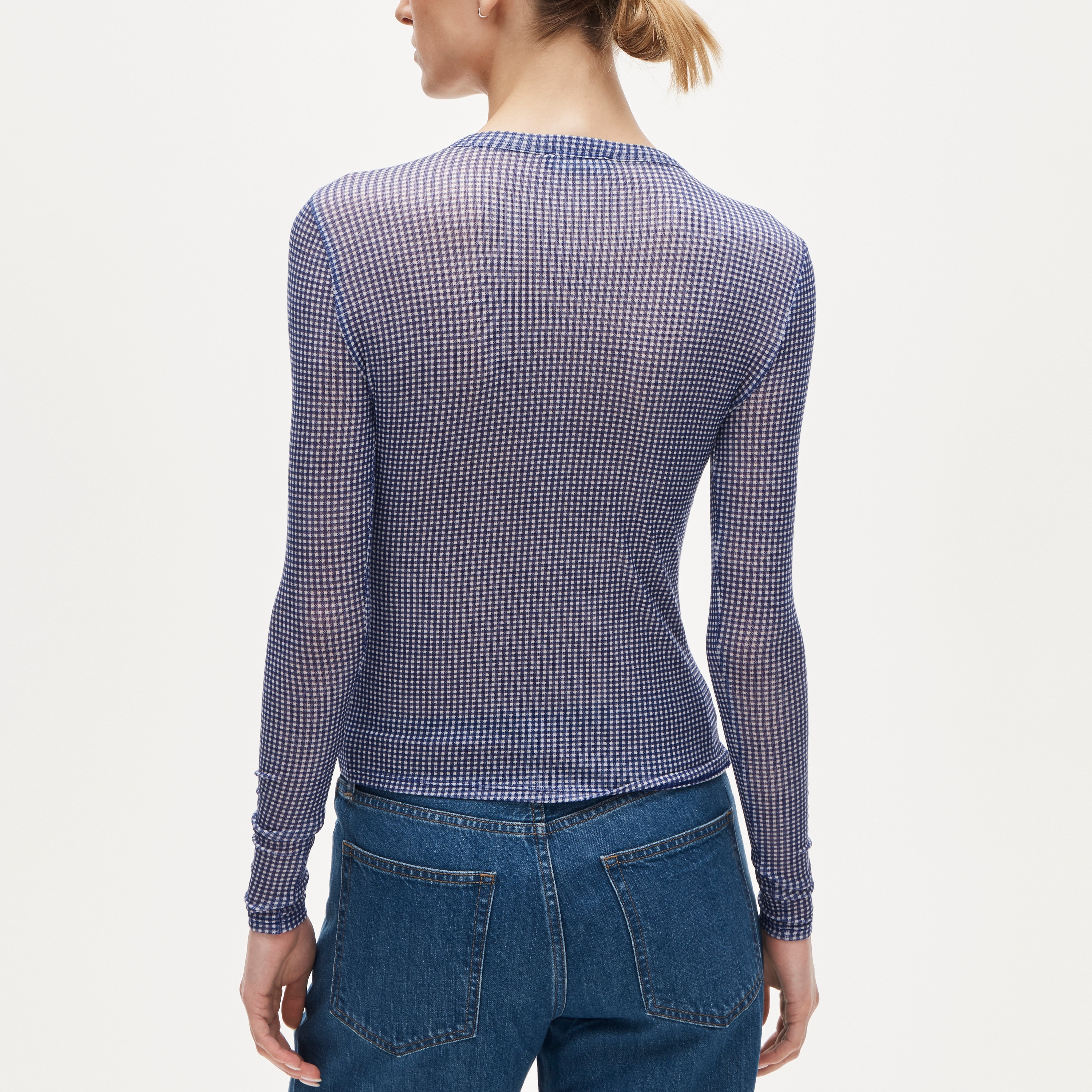 Stretch lyocell-blend cardigan in gingham - image 5