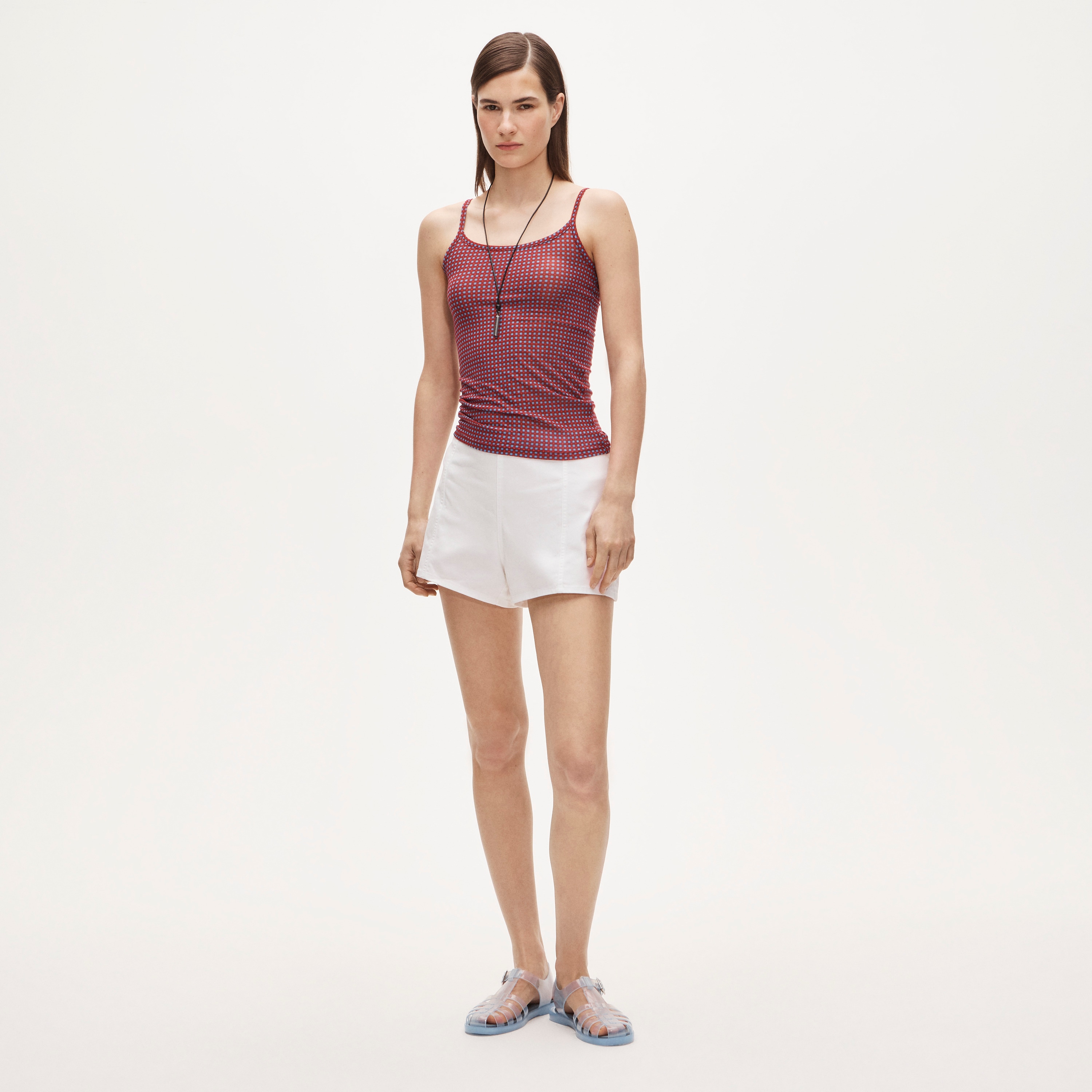 Stretch lyocell-blend camisole in gingham