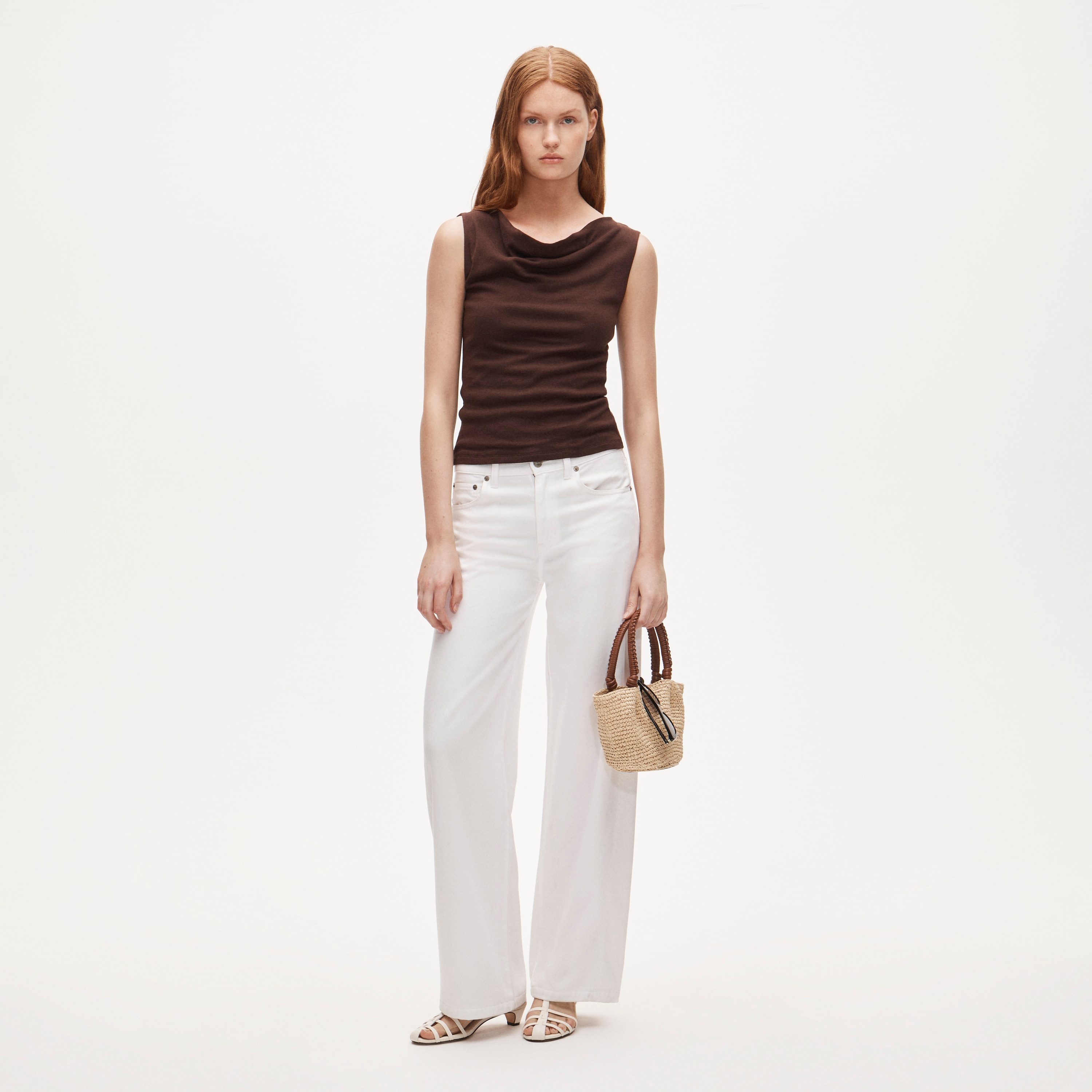 Cowlneck tank top in ribbed cotton