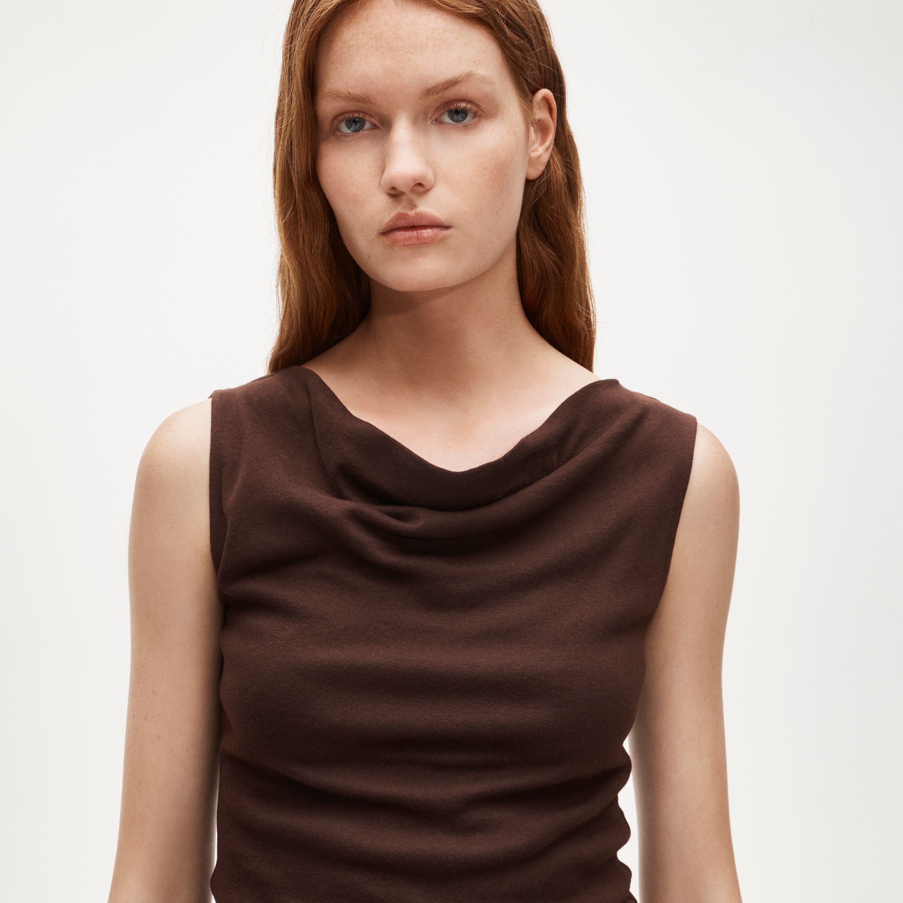 Cowlneck tank top in ribbed cotton