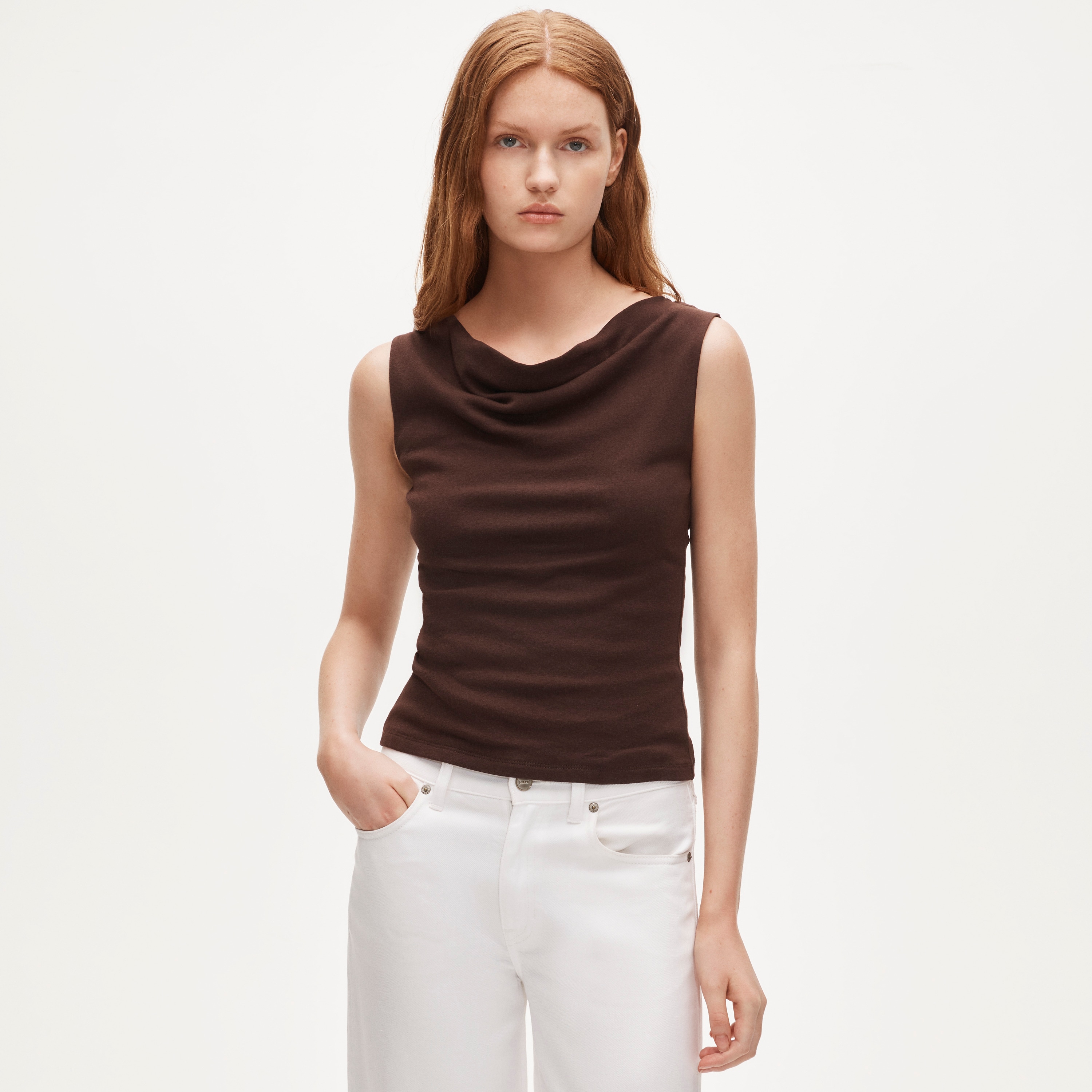 Cowlneck tank top in ribbed cotton