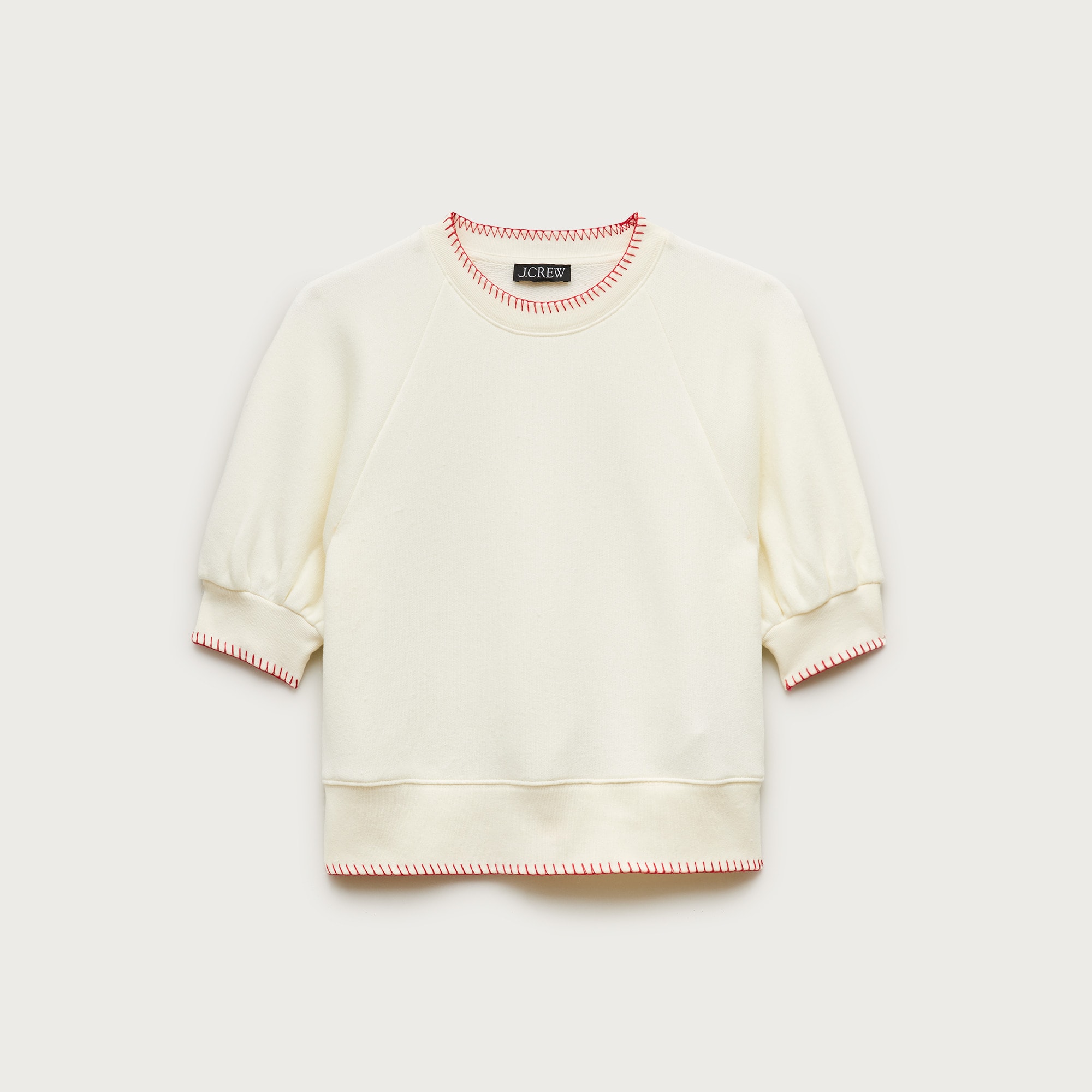 Contrast-trim Heritage Terry Puff-sleeve Sweatshirt For Women | J.Crew
