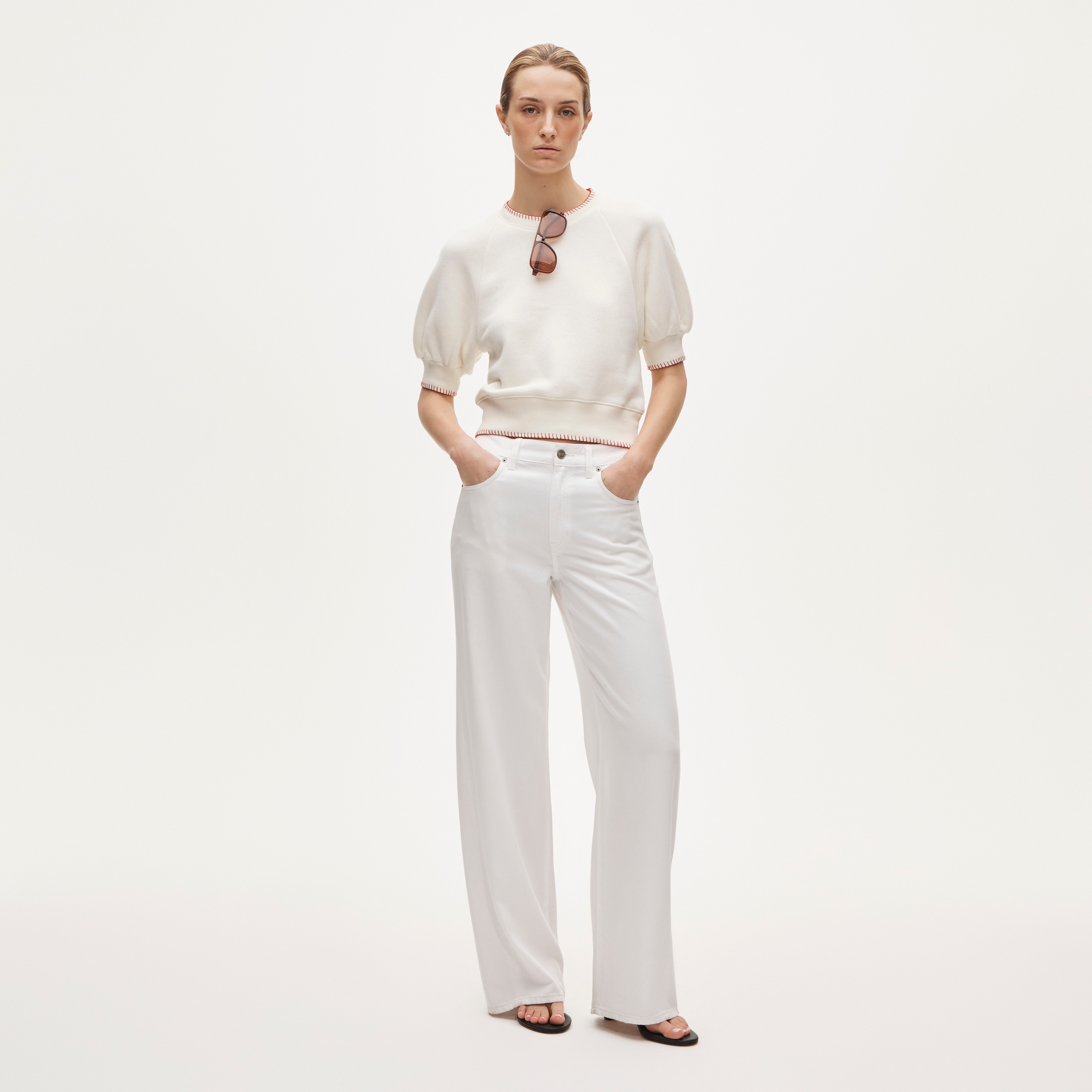 Contrast-trim heritage terry puff-sleeve sweatshirt - image 3